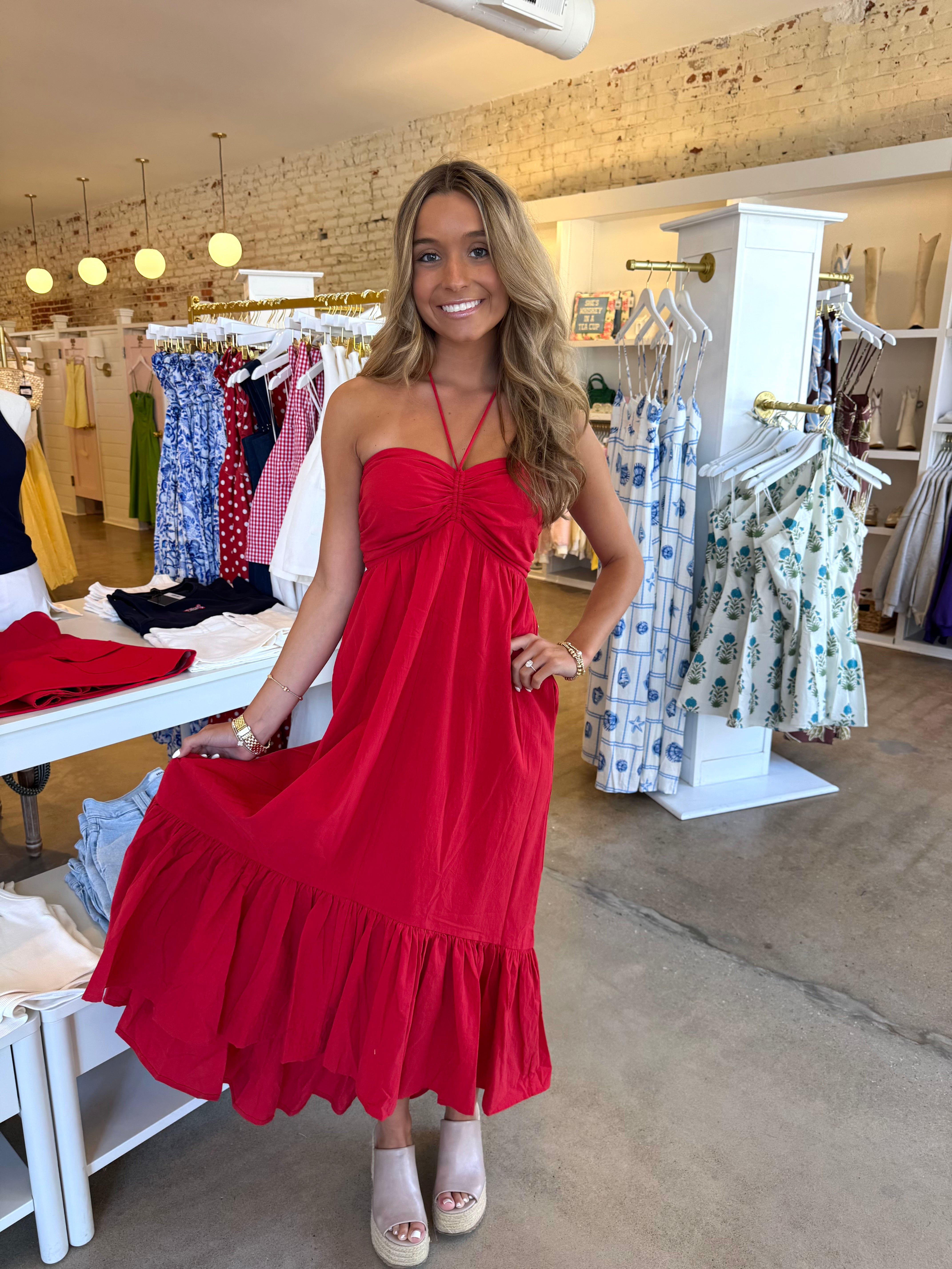 Lucky In Love Midi Dress - Red