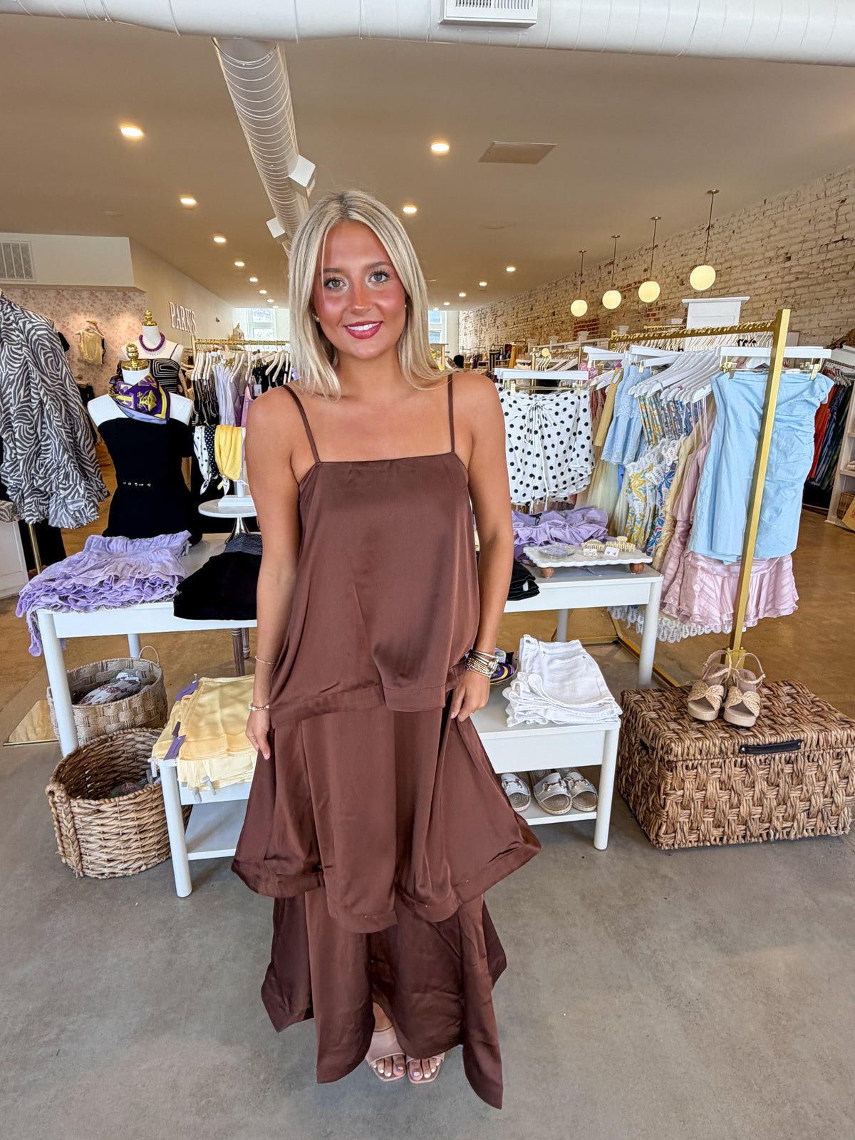 We Fell In Love In October Tiered Maxi Dress - Brown