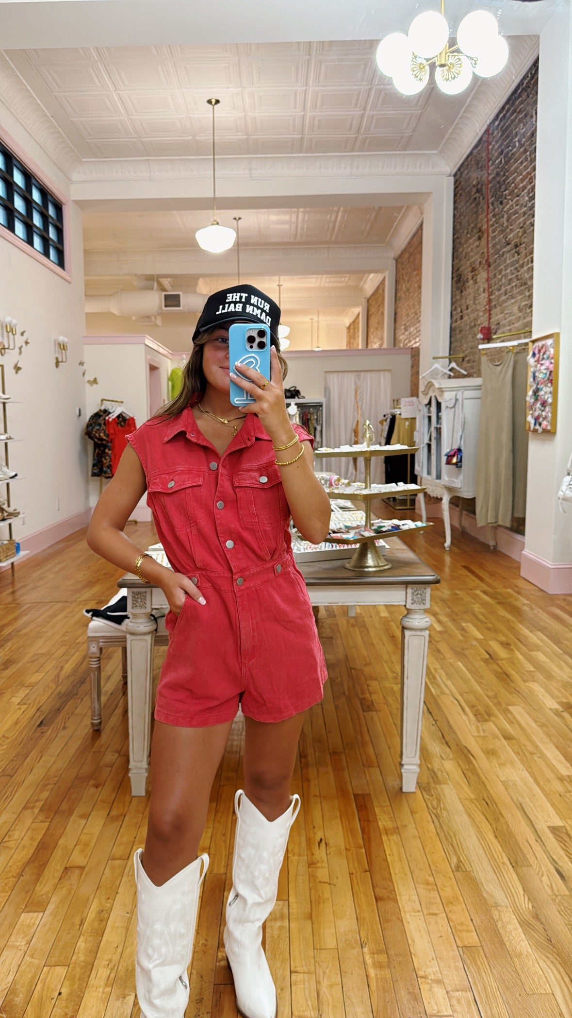 Without You Sleeveless Denim Romper - Red