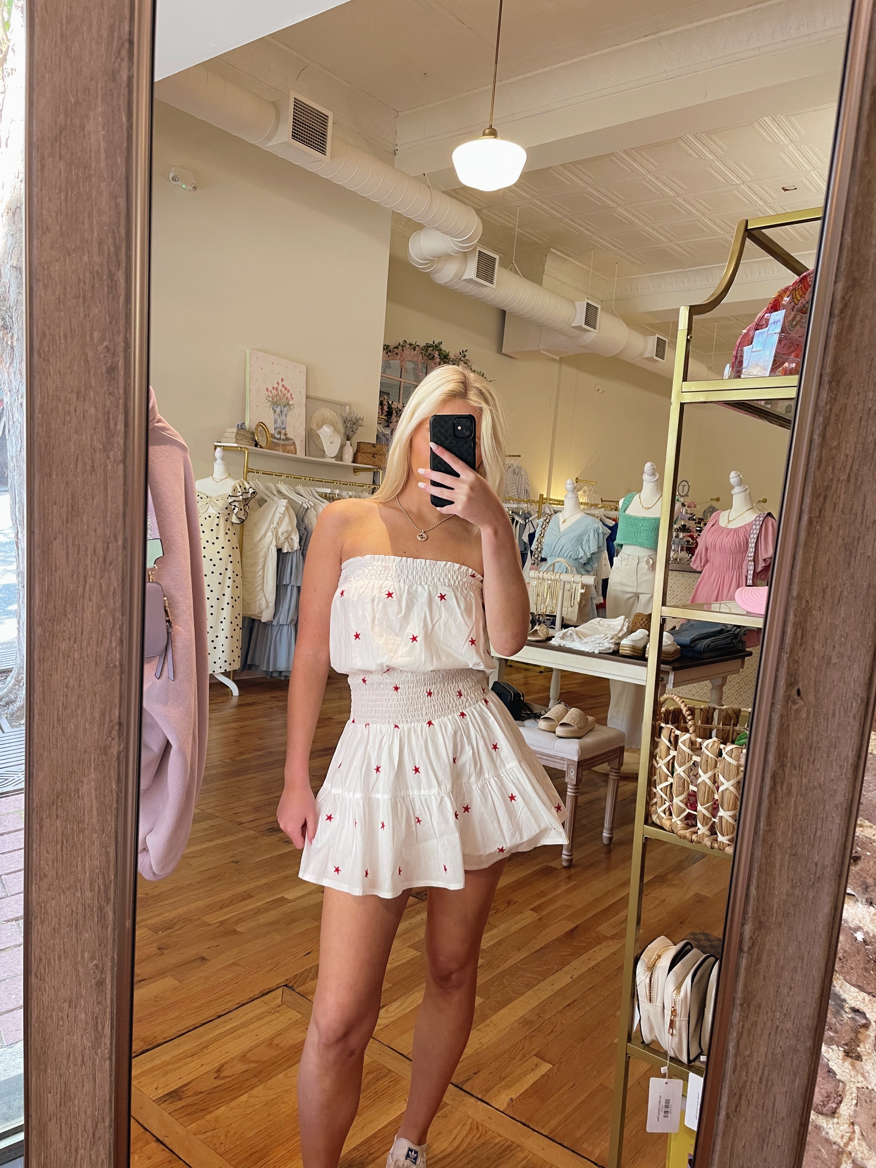 Counting Stars Romper Dress - White/Red