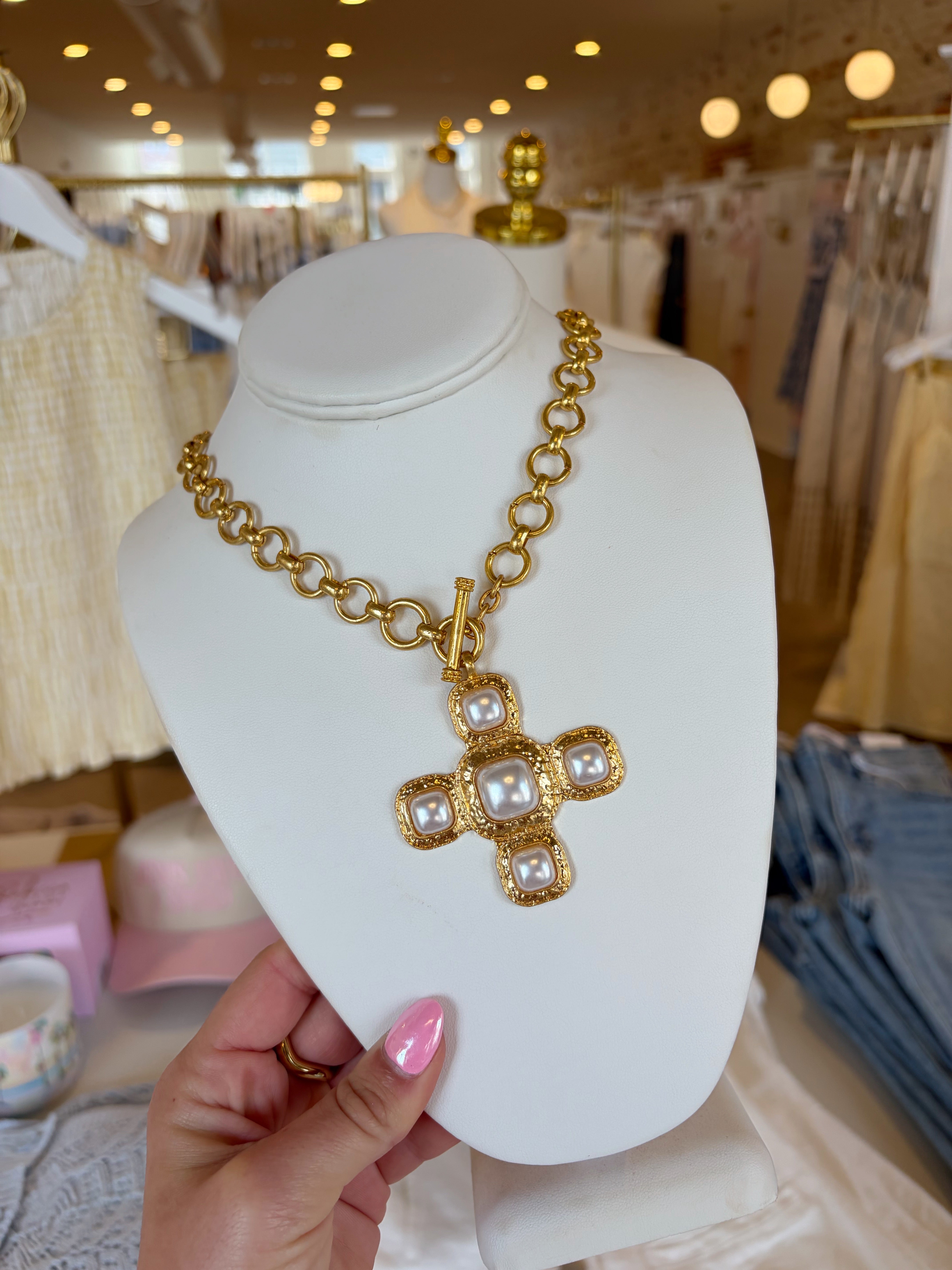 Cross With Stone Toggle Necklace