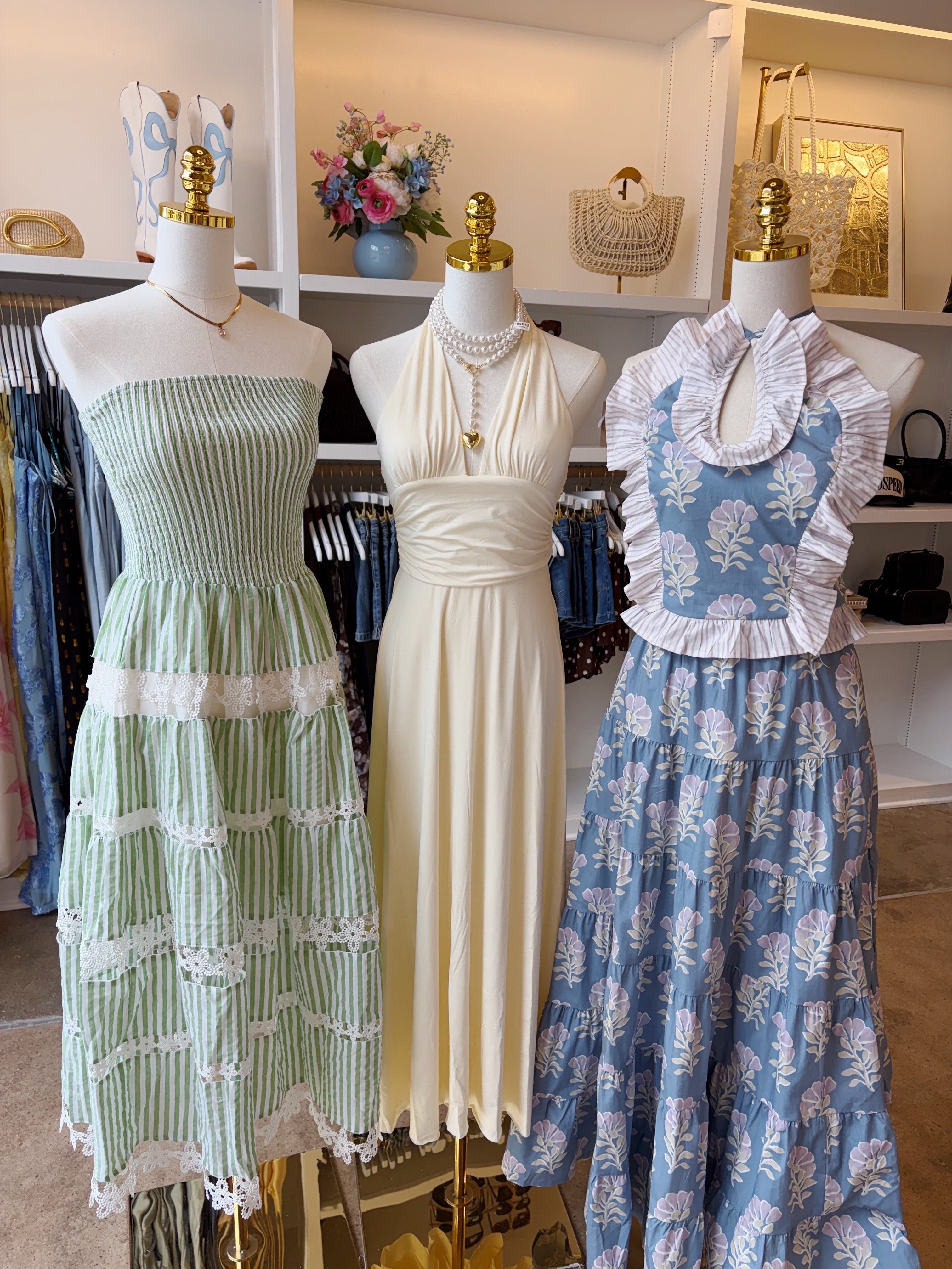 Amy Eyelet Midi Dress - Green Stripe