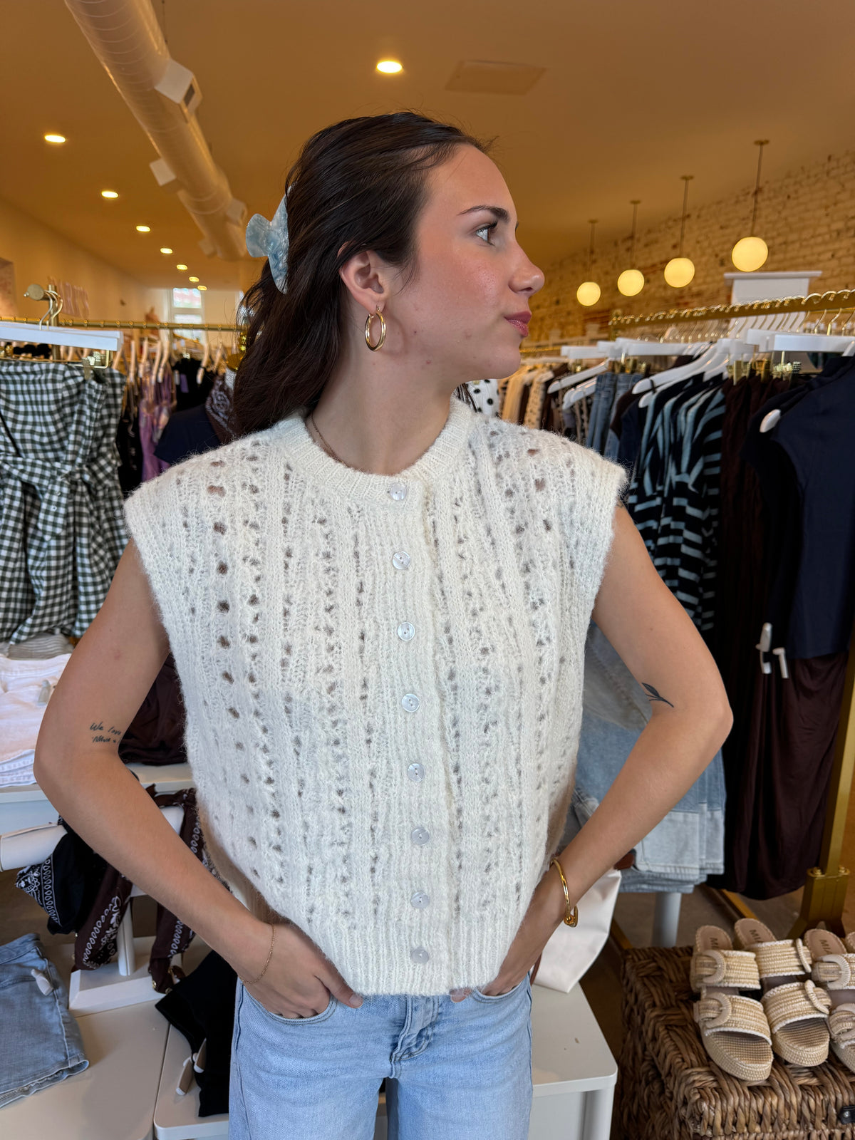 Sunday Morning Sweater Vest Top - Cream