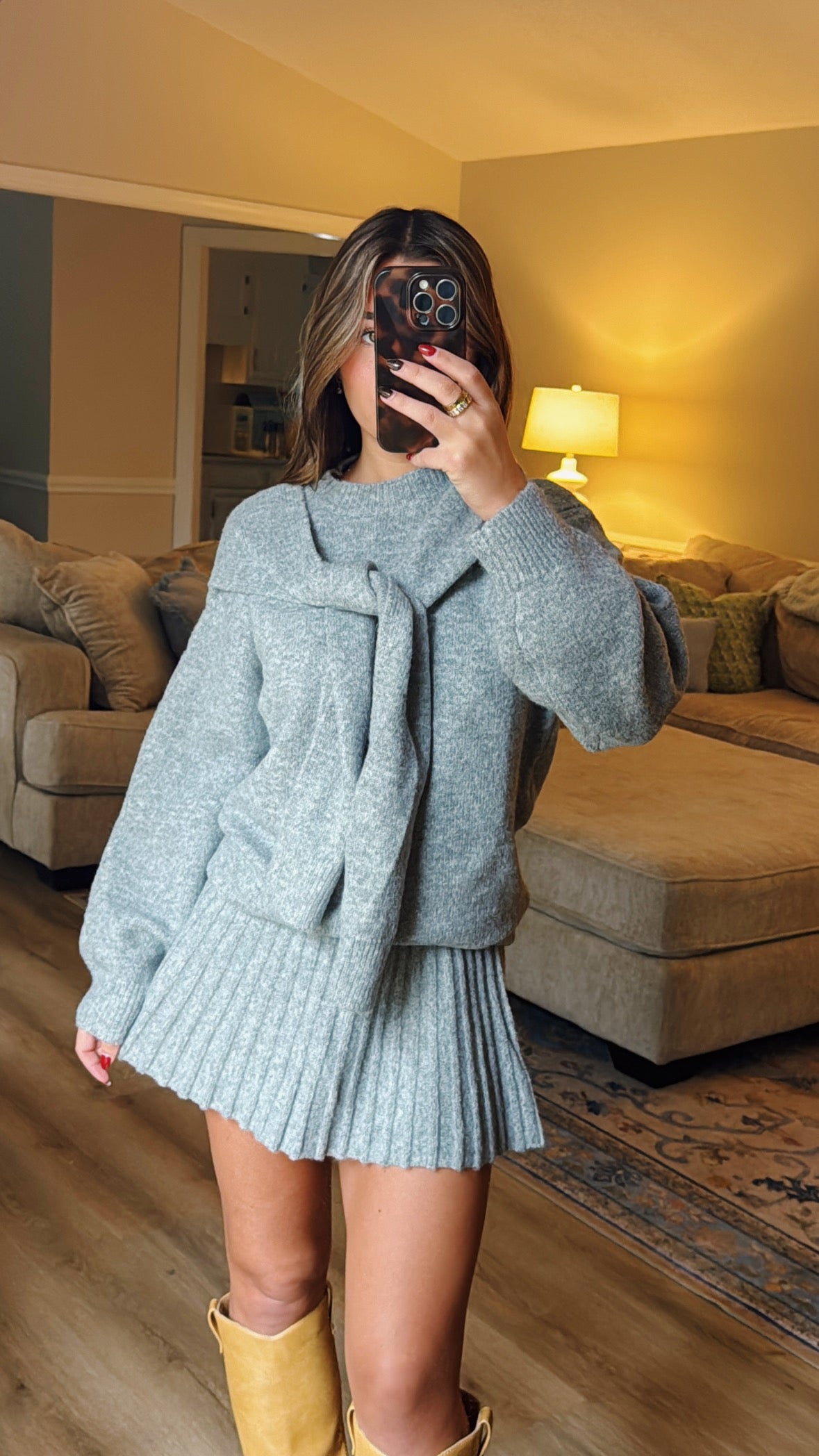 Gabrielle Sweater & Skirt Set - Grey