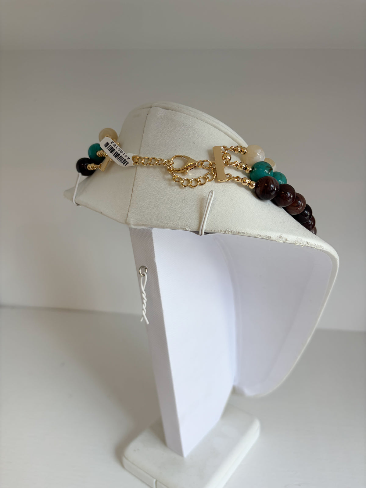 3 Layer Bead Necklace - Brown/Turquoise/Cream