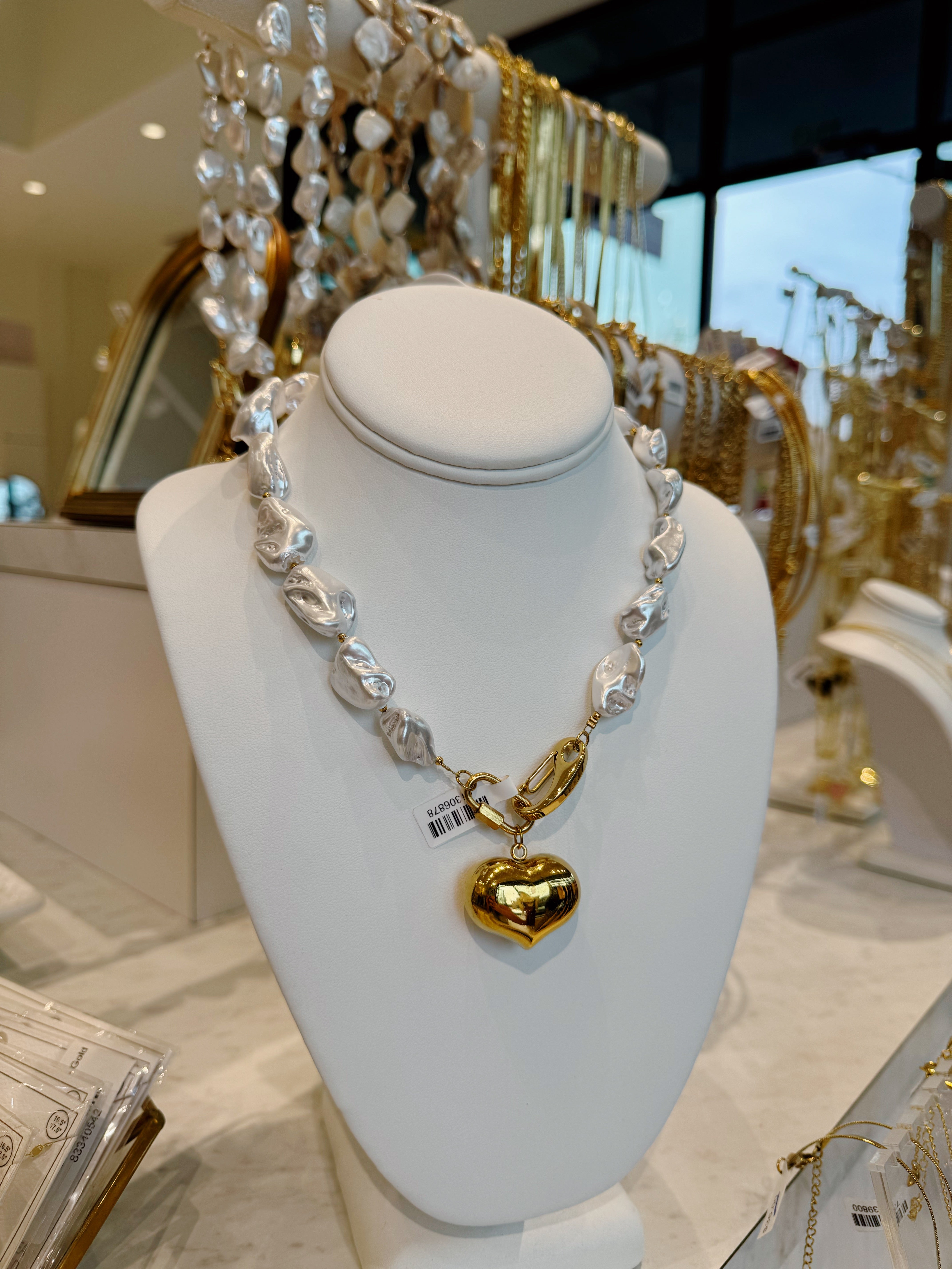 Camille Necklace - Pearl & Gold - Water Resistant