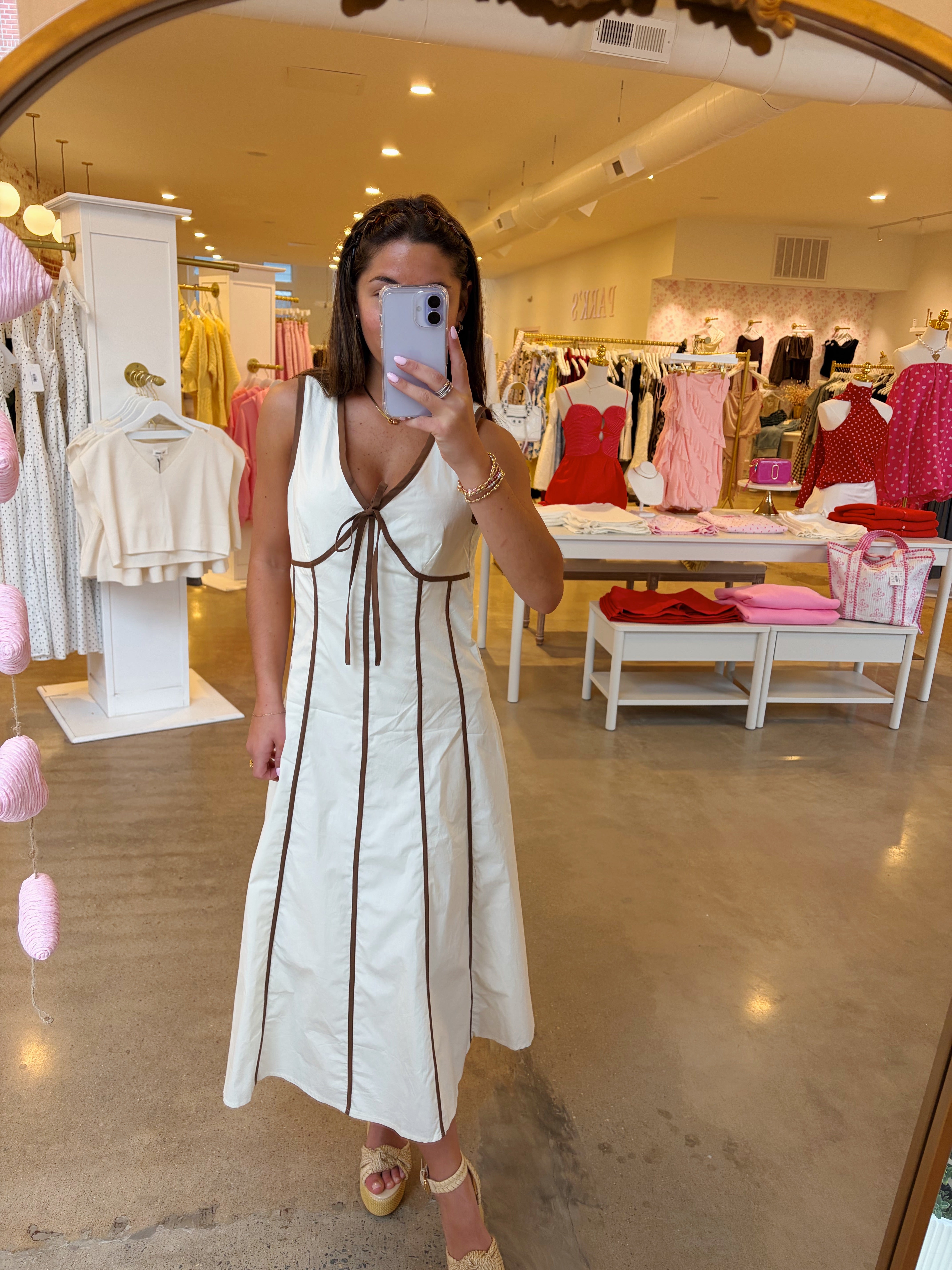 Grace Midi Dress - Ivory/Brown