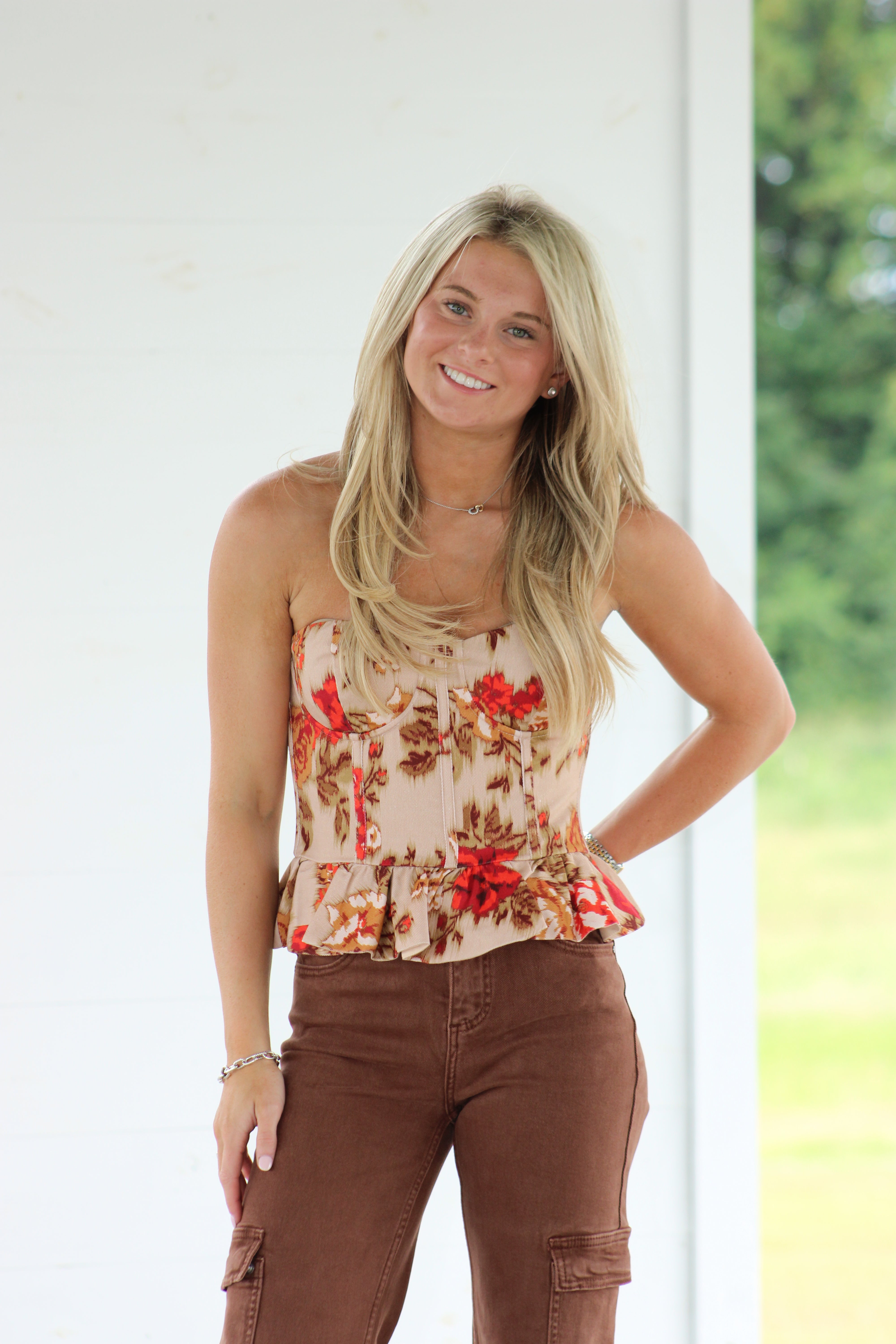 Aubrey Top - Taupe & Red