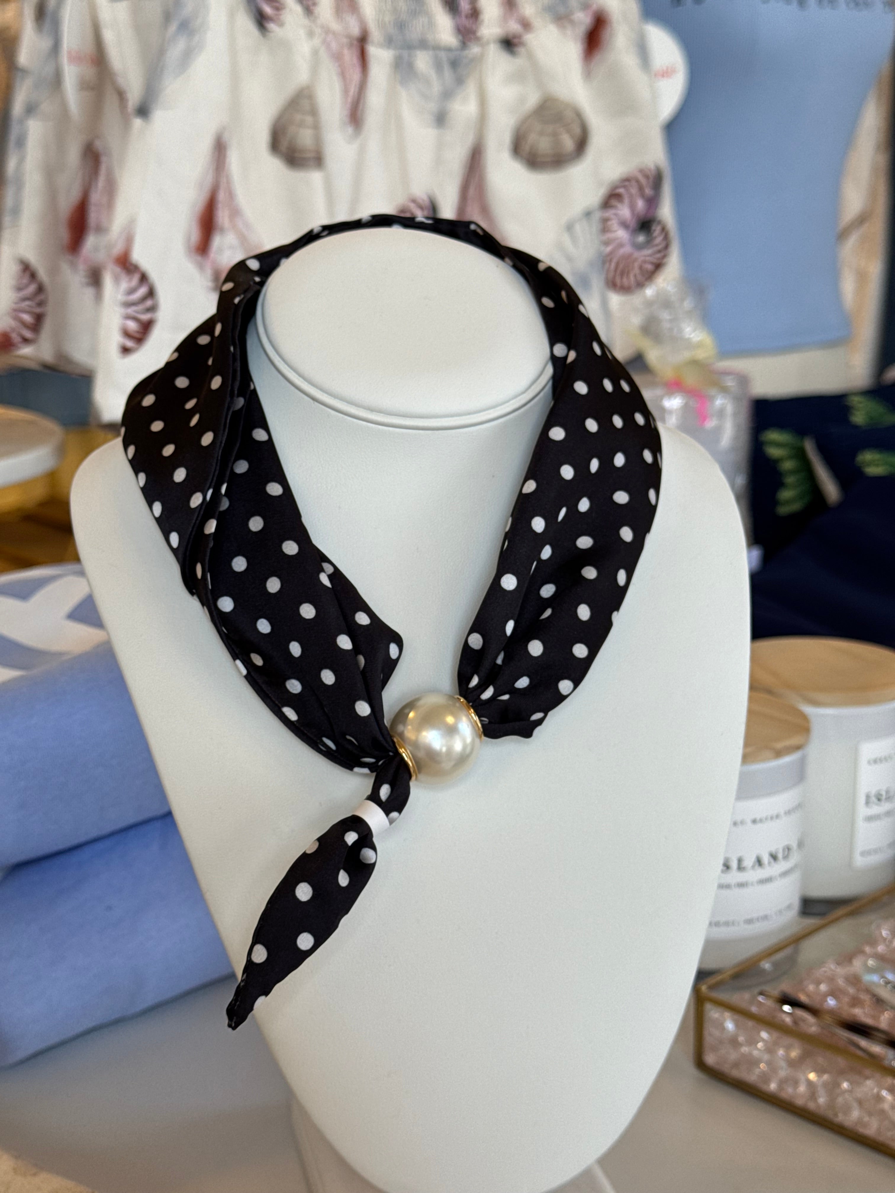 Polka Dot Pearl Scarf Necklace