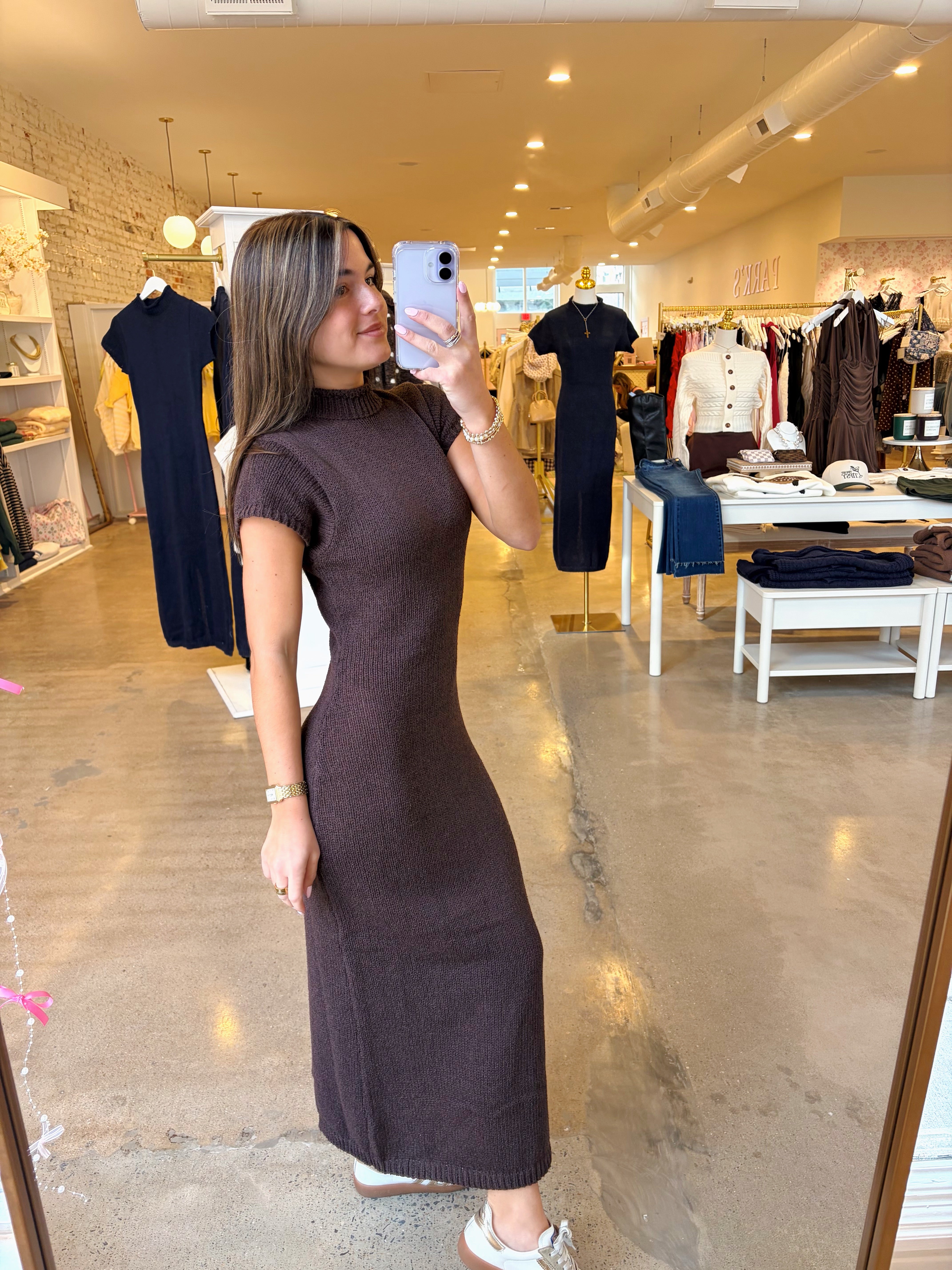 Hannah Midi Knit Dress - Brown