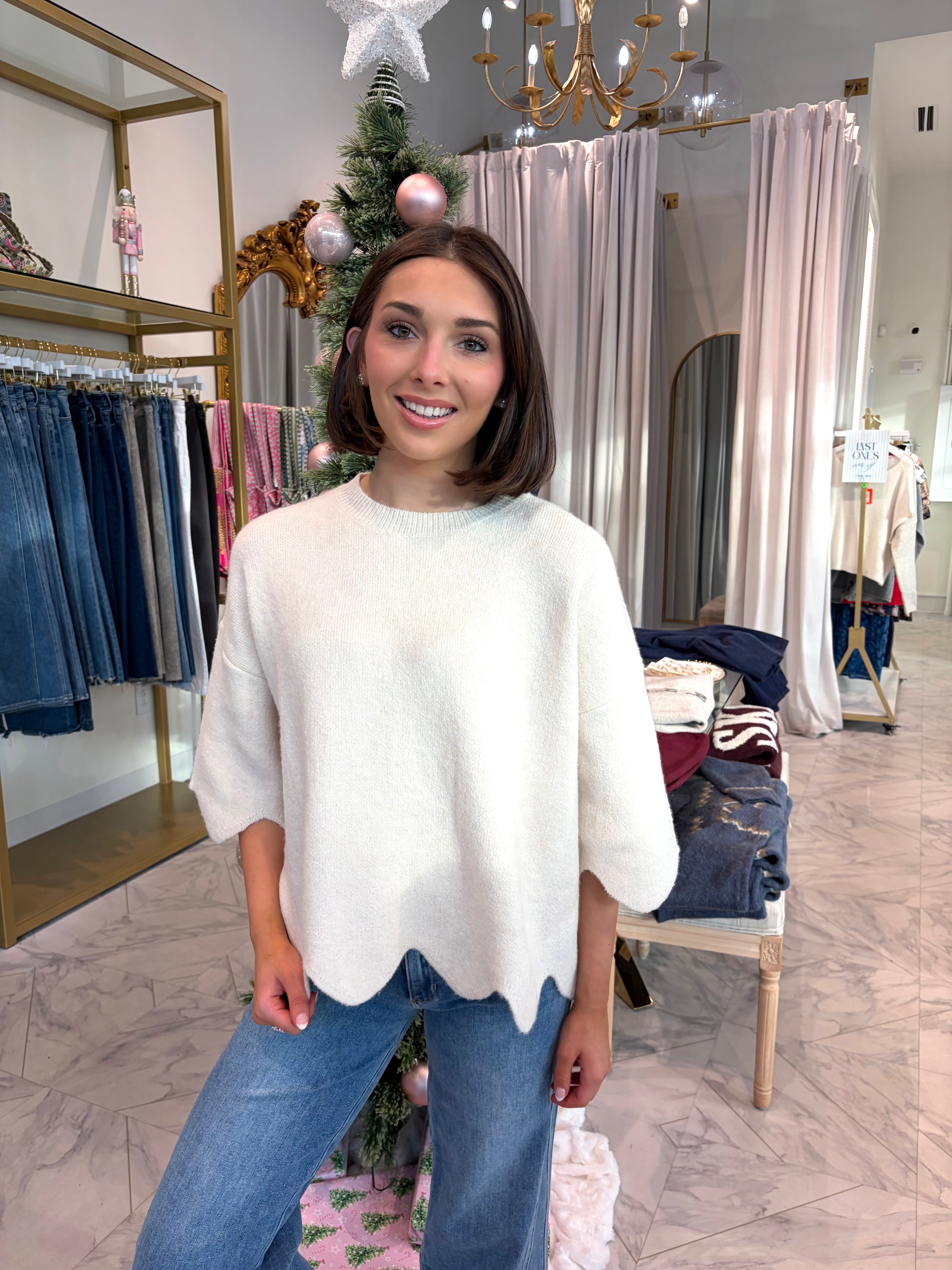 Camille Scalloped Sweater - Cream