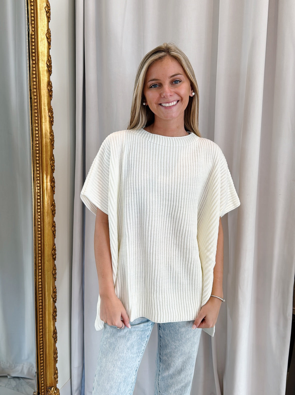 Heartbeat Knit Poncho Sweater - Ivory