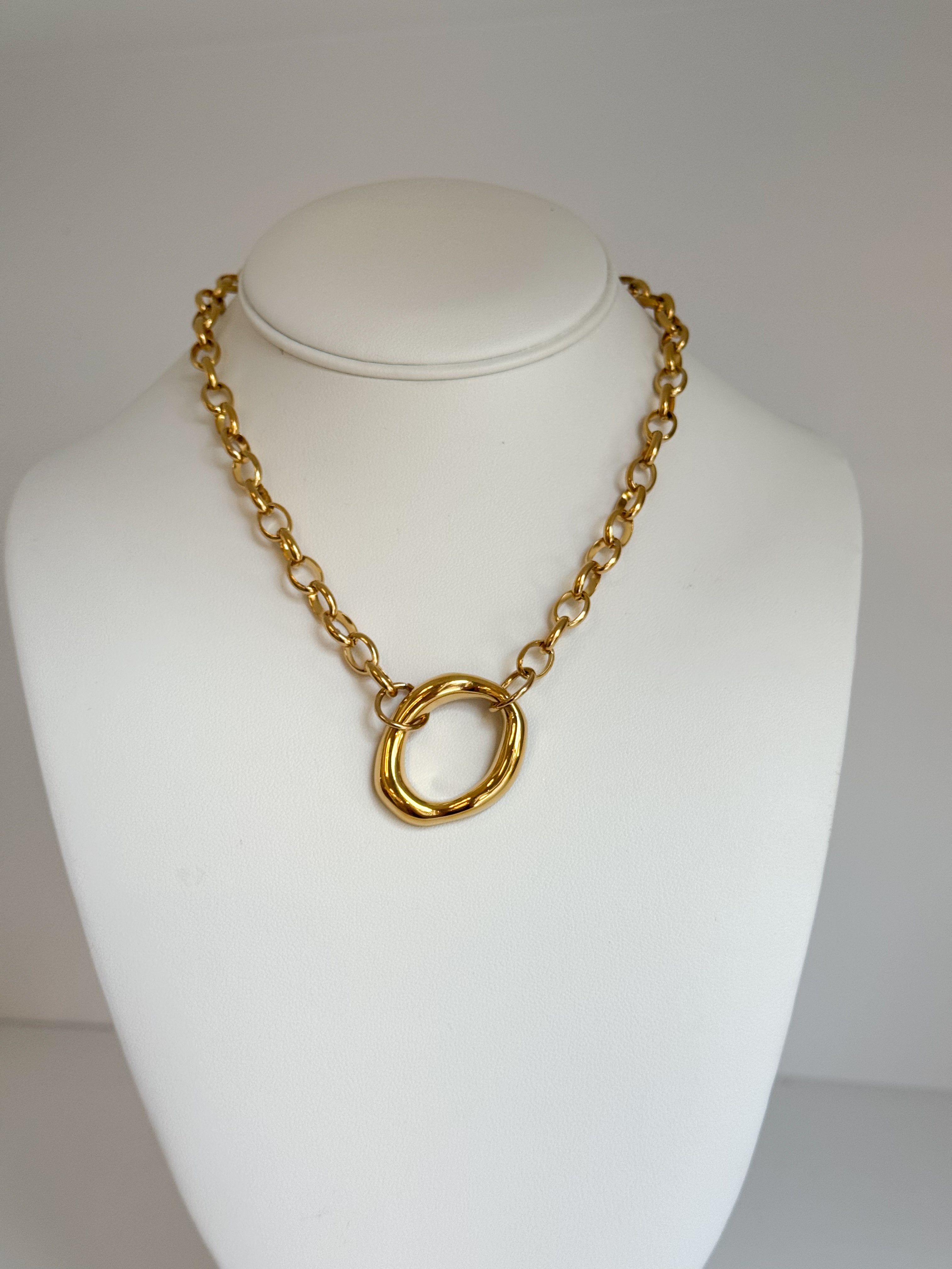 Circle Statement Necklace - Gold - Water Resistant