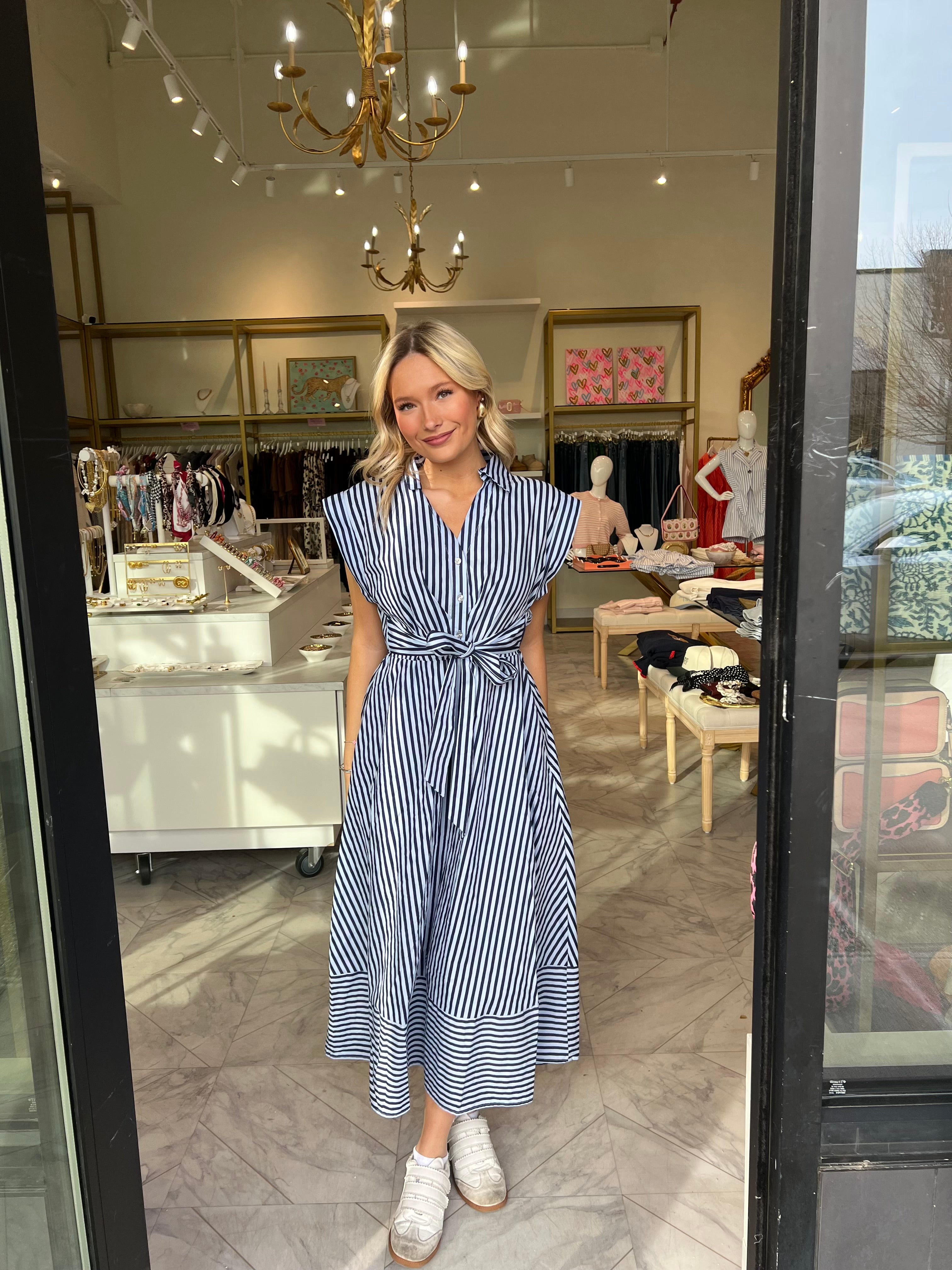 Sunrise Stroll Midi Dress - Blue & Navy