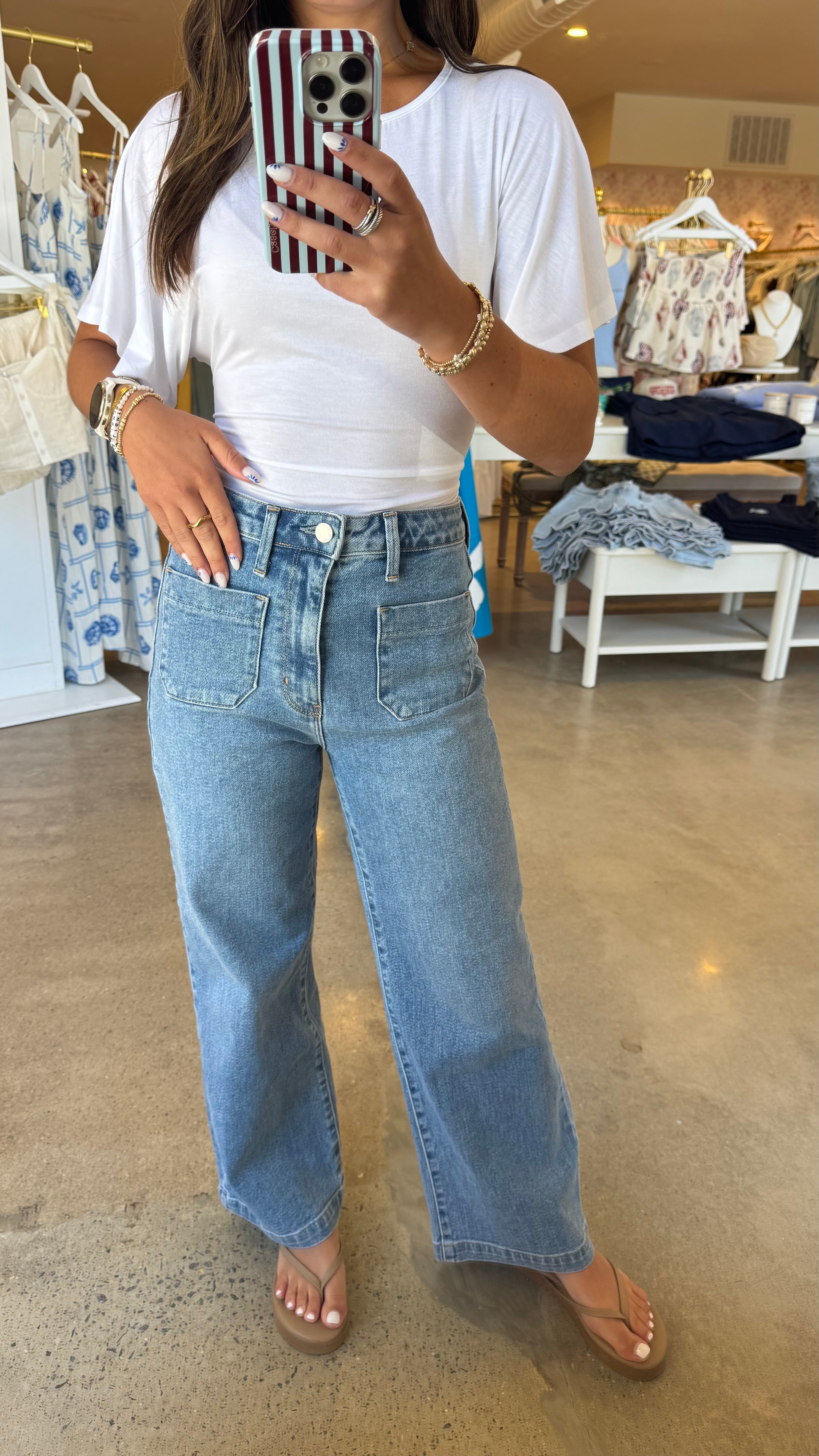 Caitlyn Micro Pocket Wide Leg Denim - Medium Wash