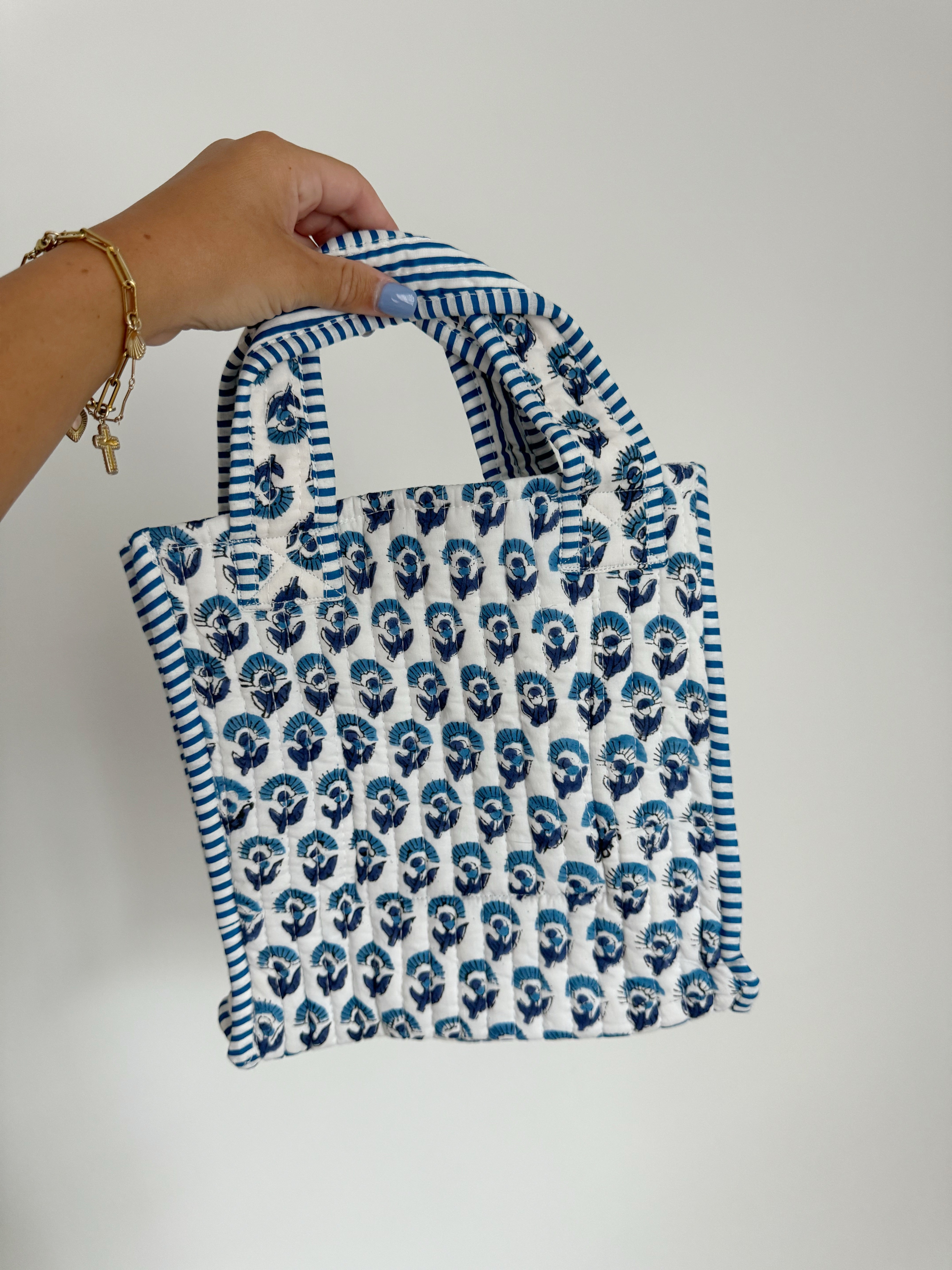 Blair Quilted Mini Tote Bag - Ocean Petals
