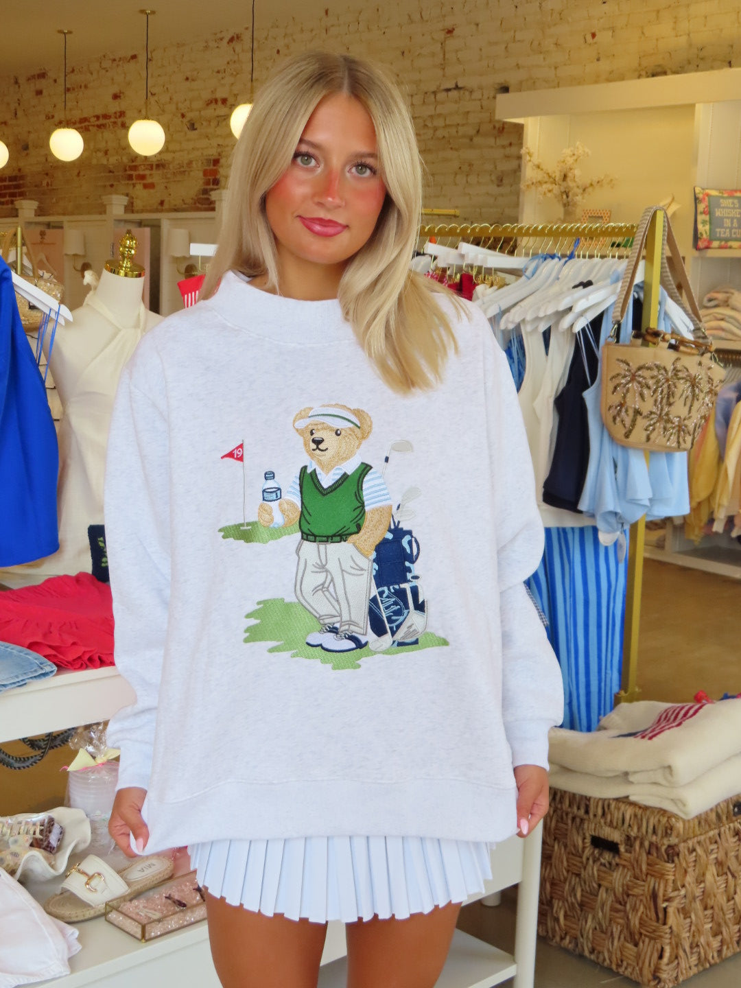 Bear Playing Golf Mockneck Sweatshirt - Grey