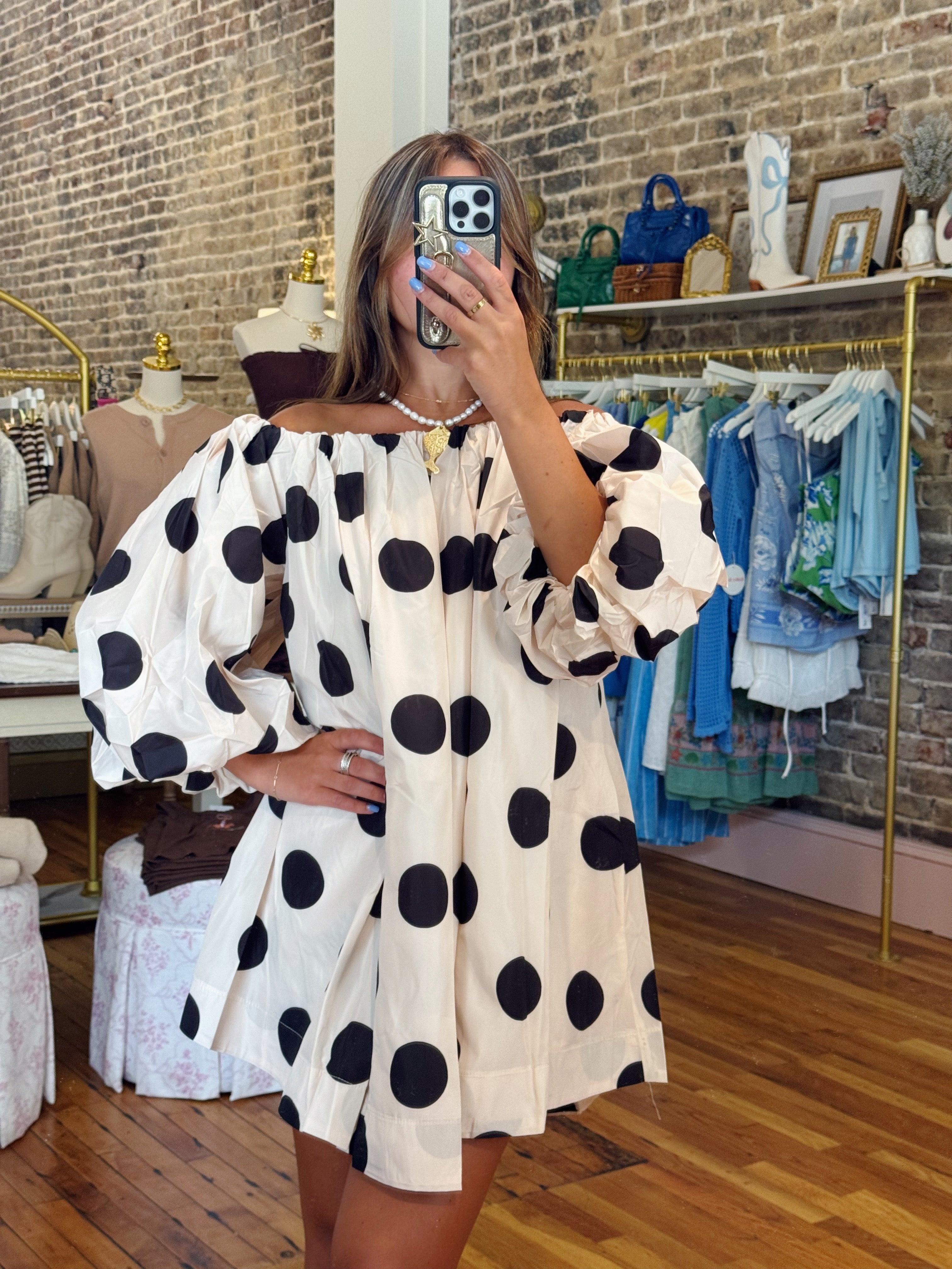 Show Stopper Puff Sleeve Mini Dress - Polka Dot