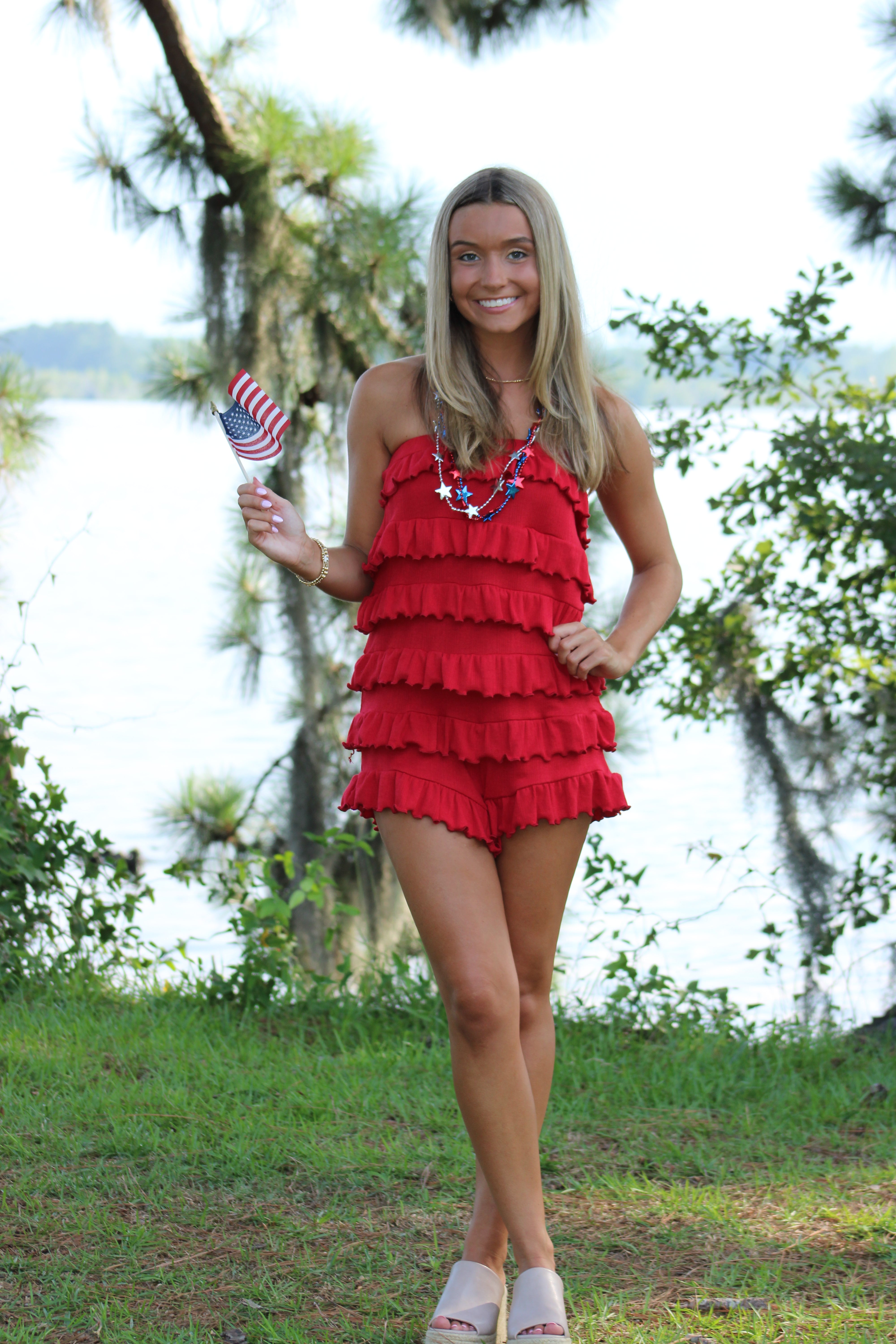 Feeling Fine Ruffle Romper - Red