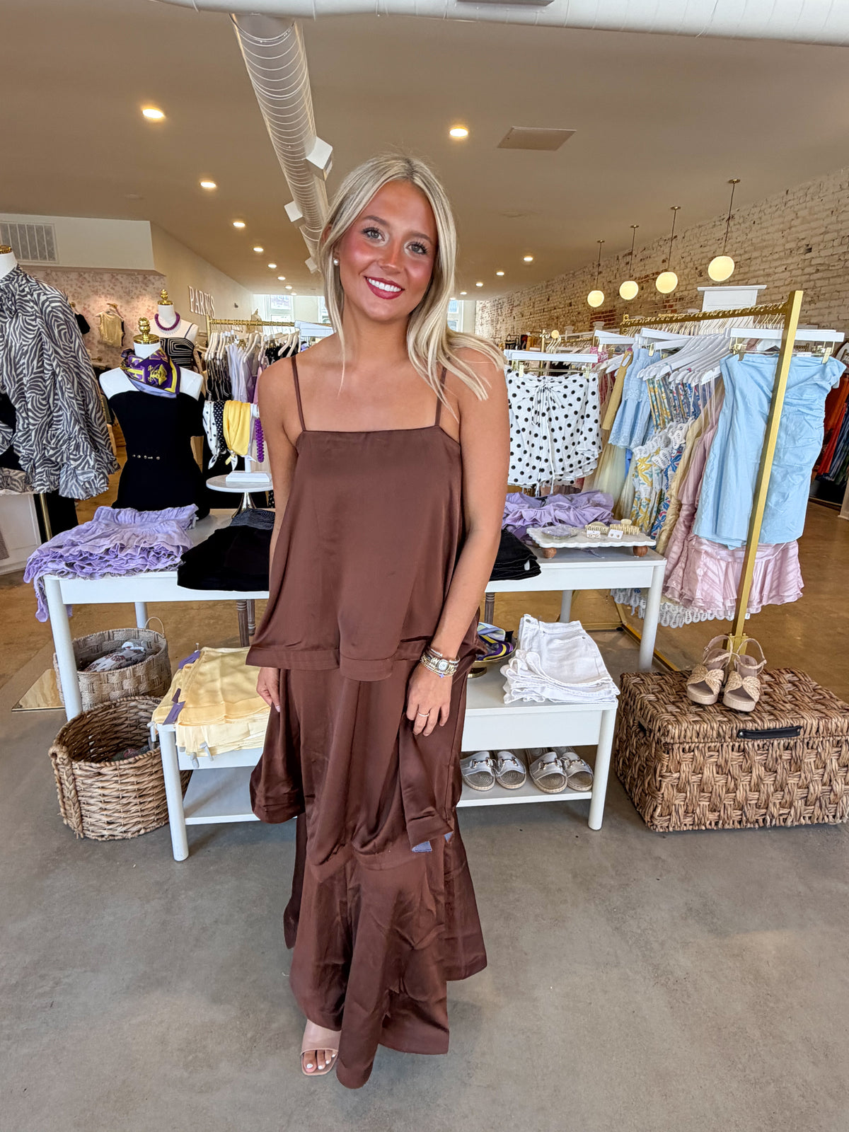 We Fell In Love In October Tiered Maxi Dress - Brown