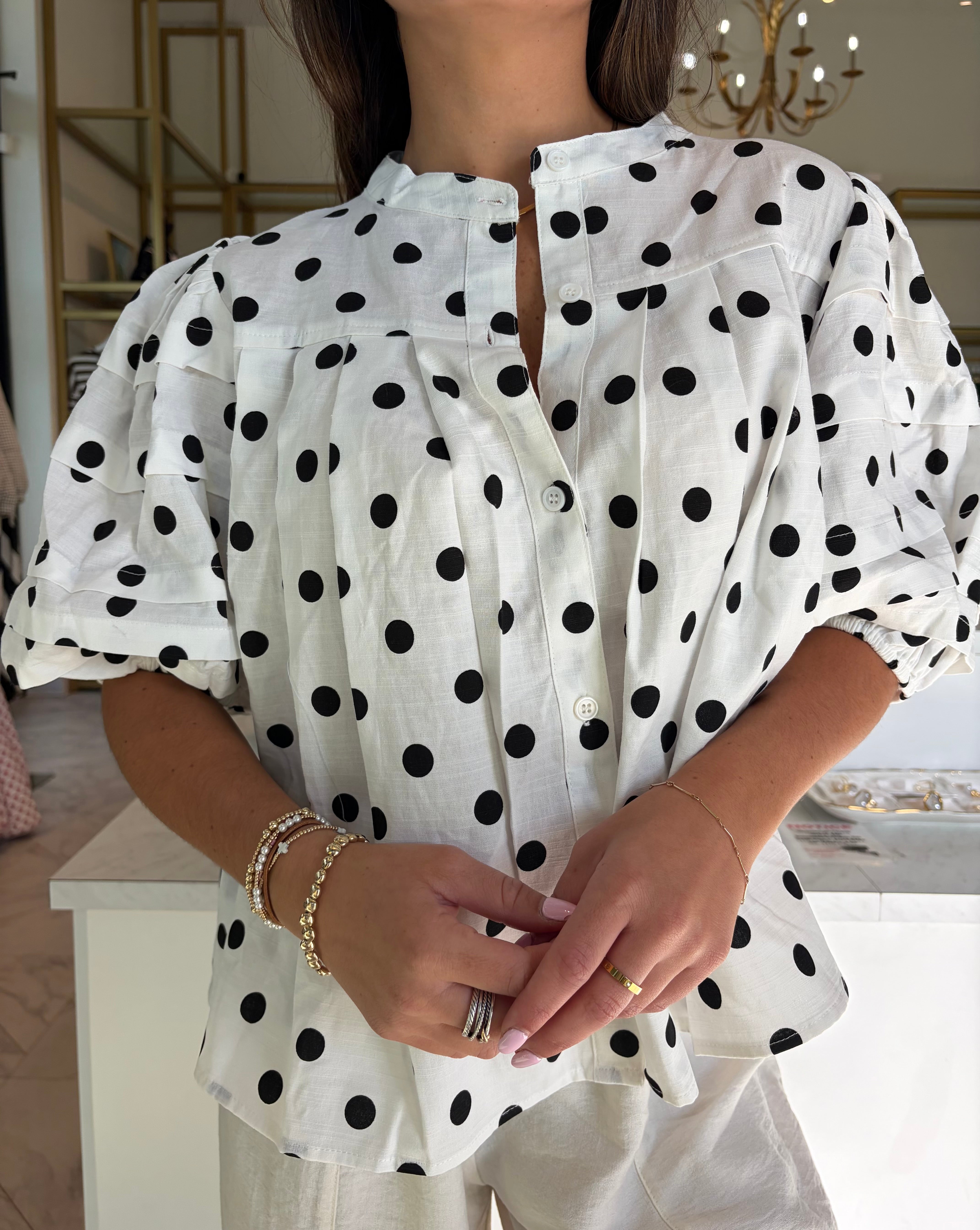 Leah Top - White Polka Dot