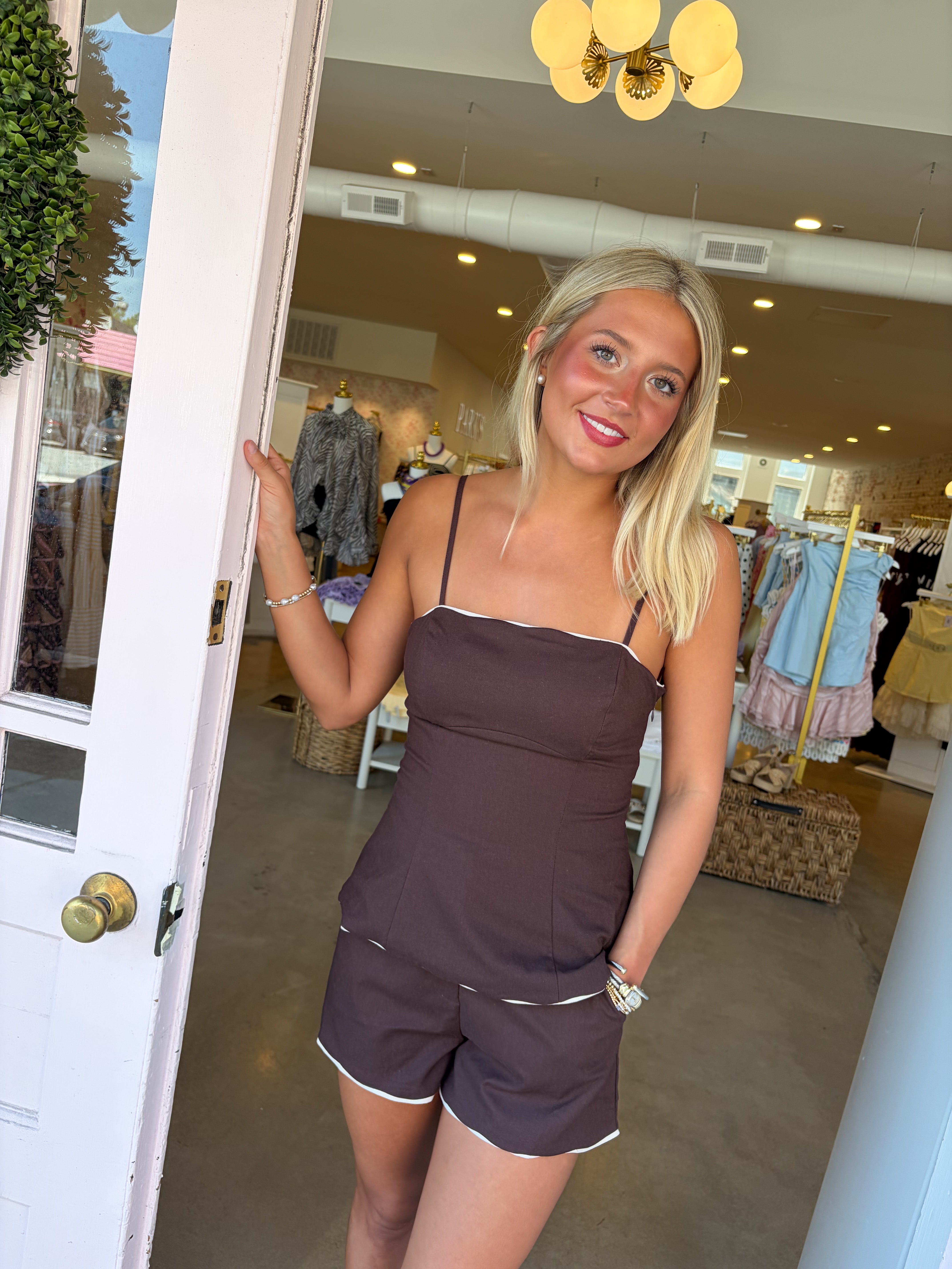 Autumn Leaves Linen Top & Shorts Set - Brown