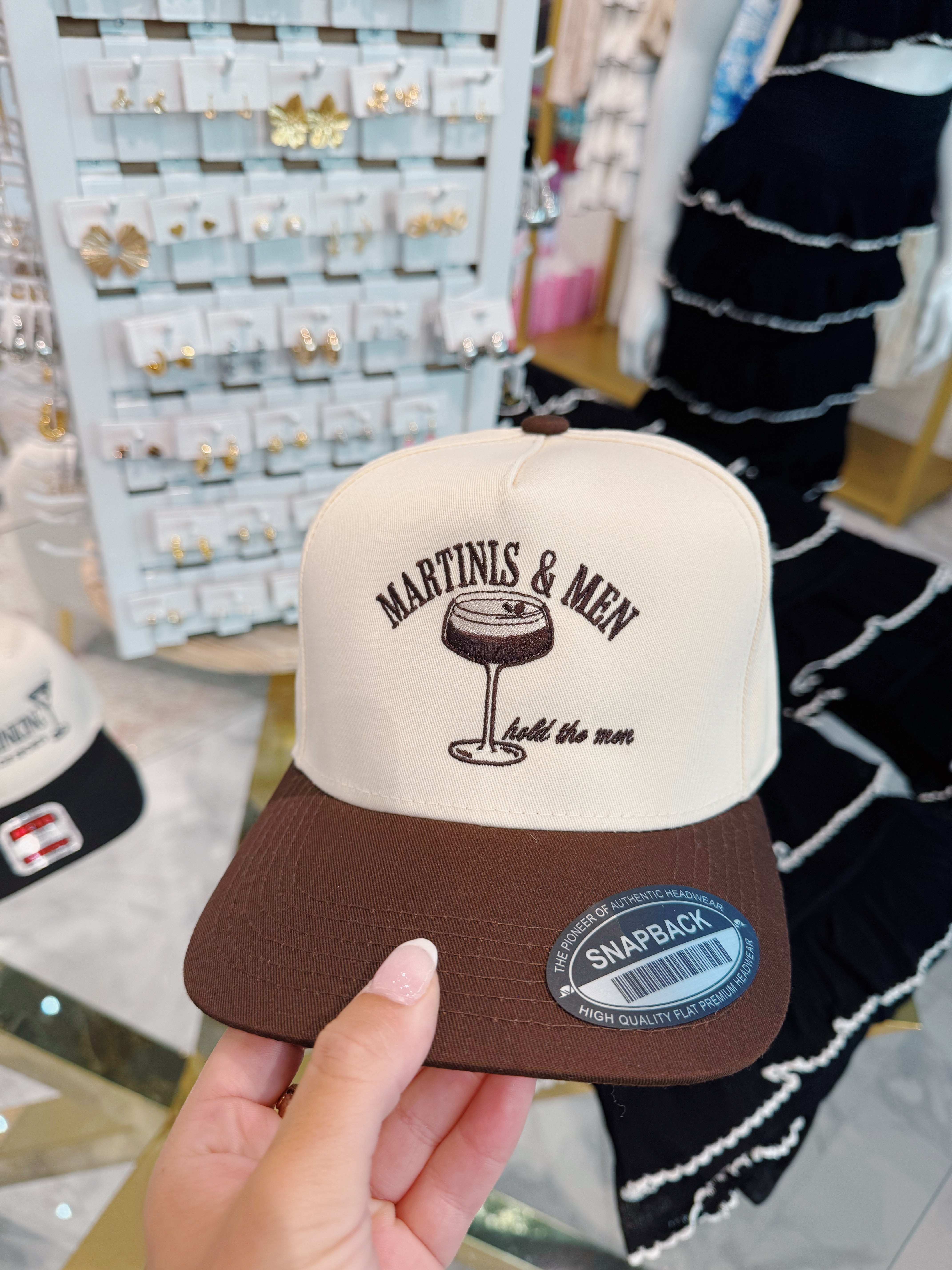 Martinis & Men Embroidered Hat - Brown