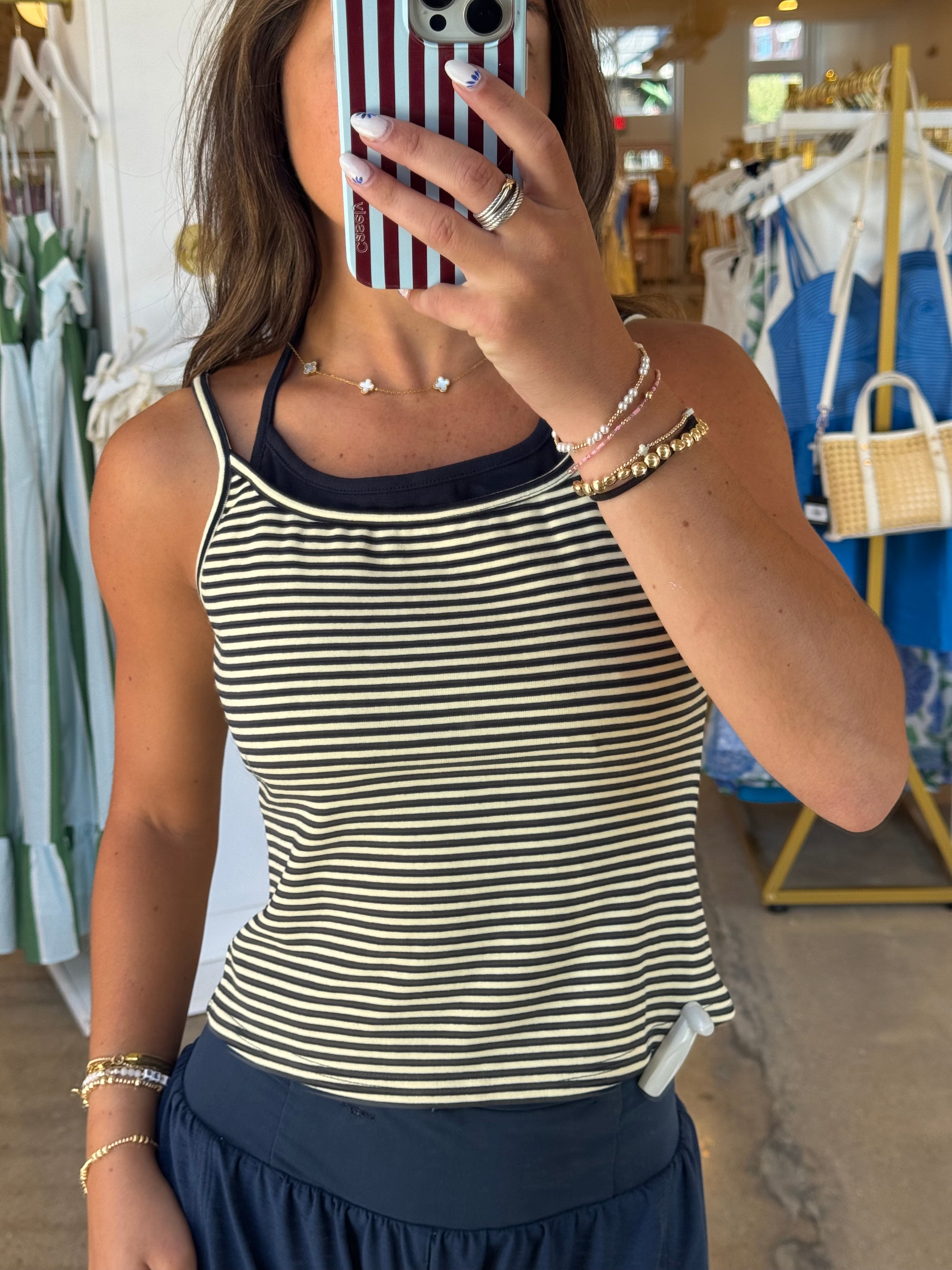 Peyton Double Lined Tank - Navy Stripe