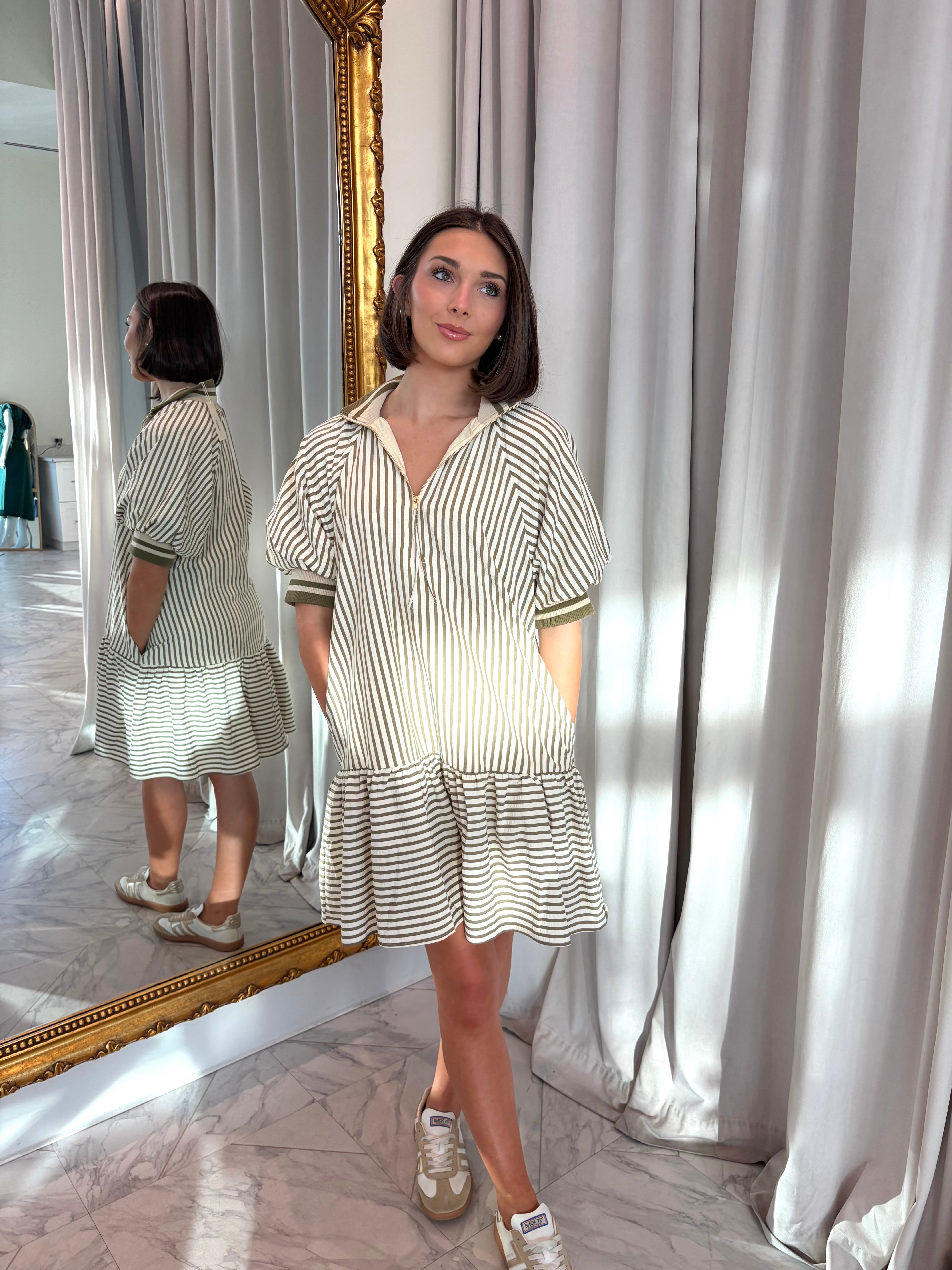 London Mini Dress - Stripe Olive