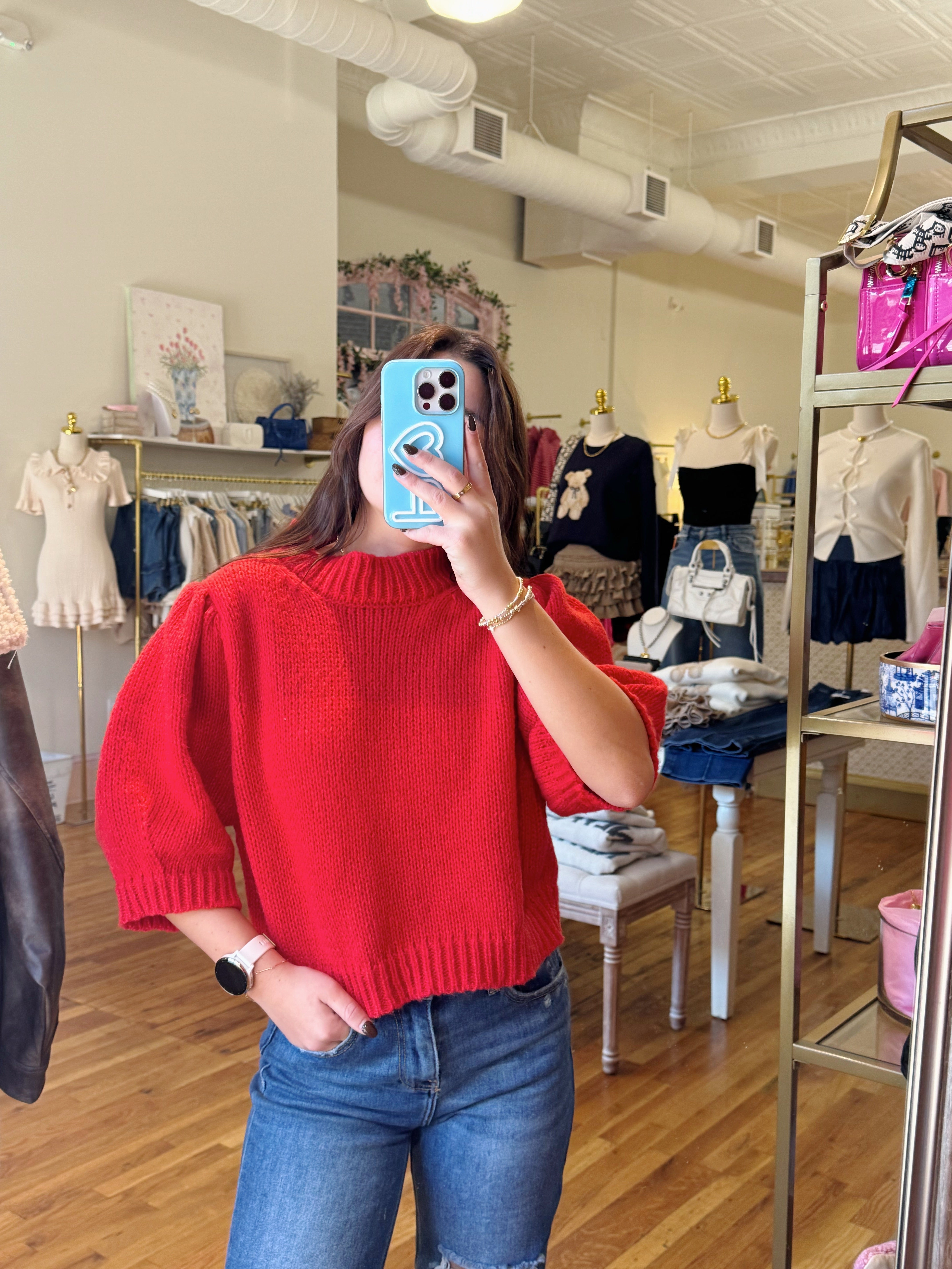 Warm Heart Sweater Top - Red