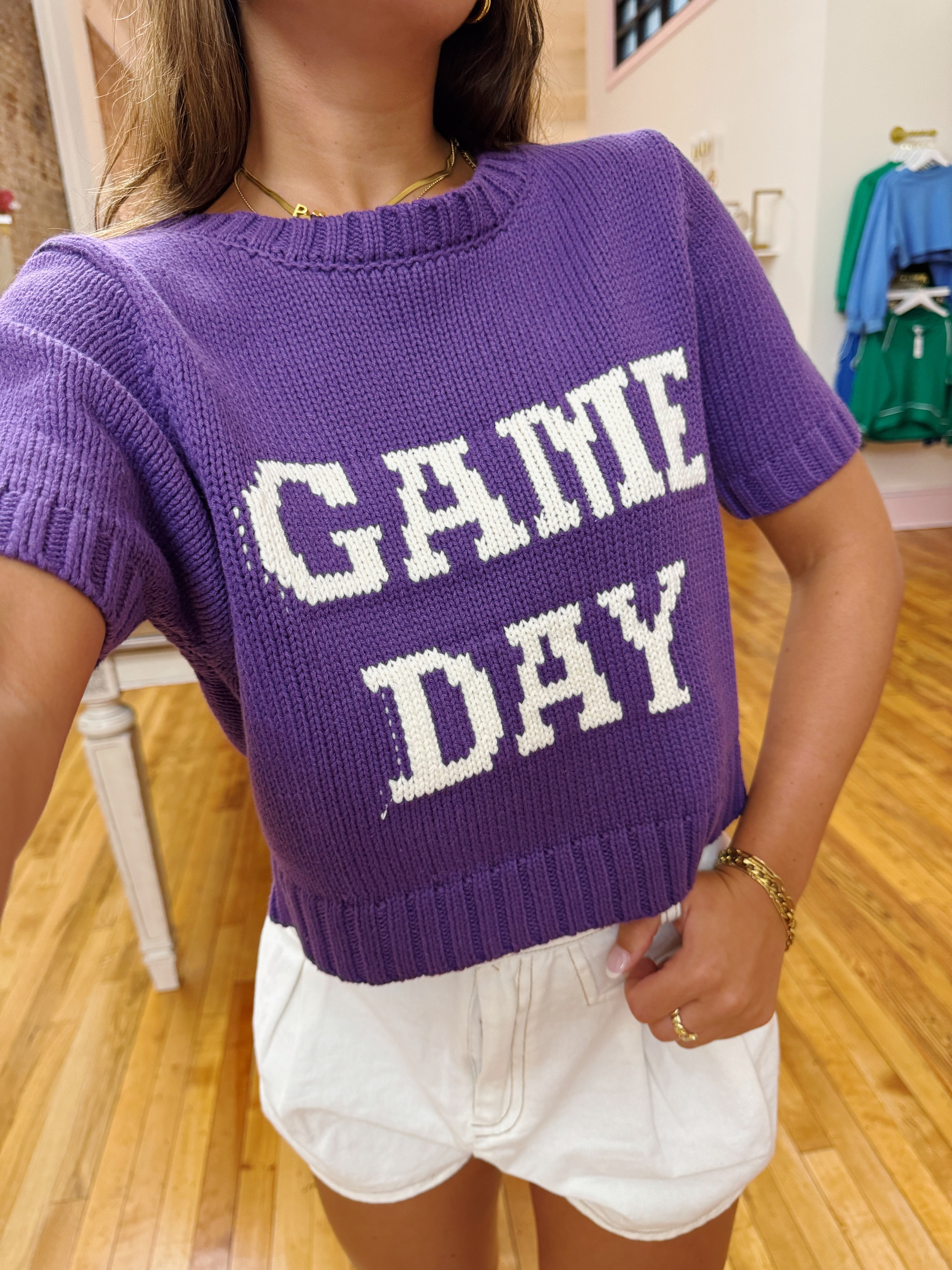 Game Day Cropped Sweater Top - Purple