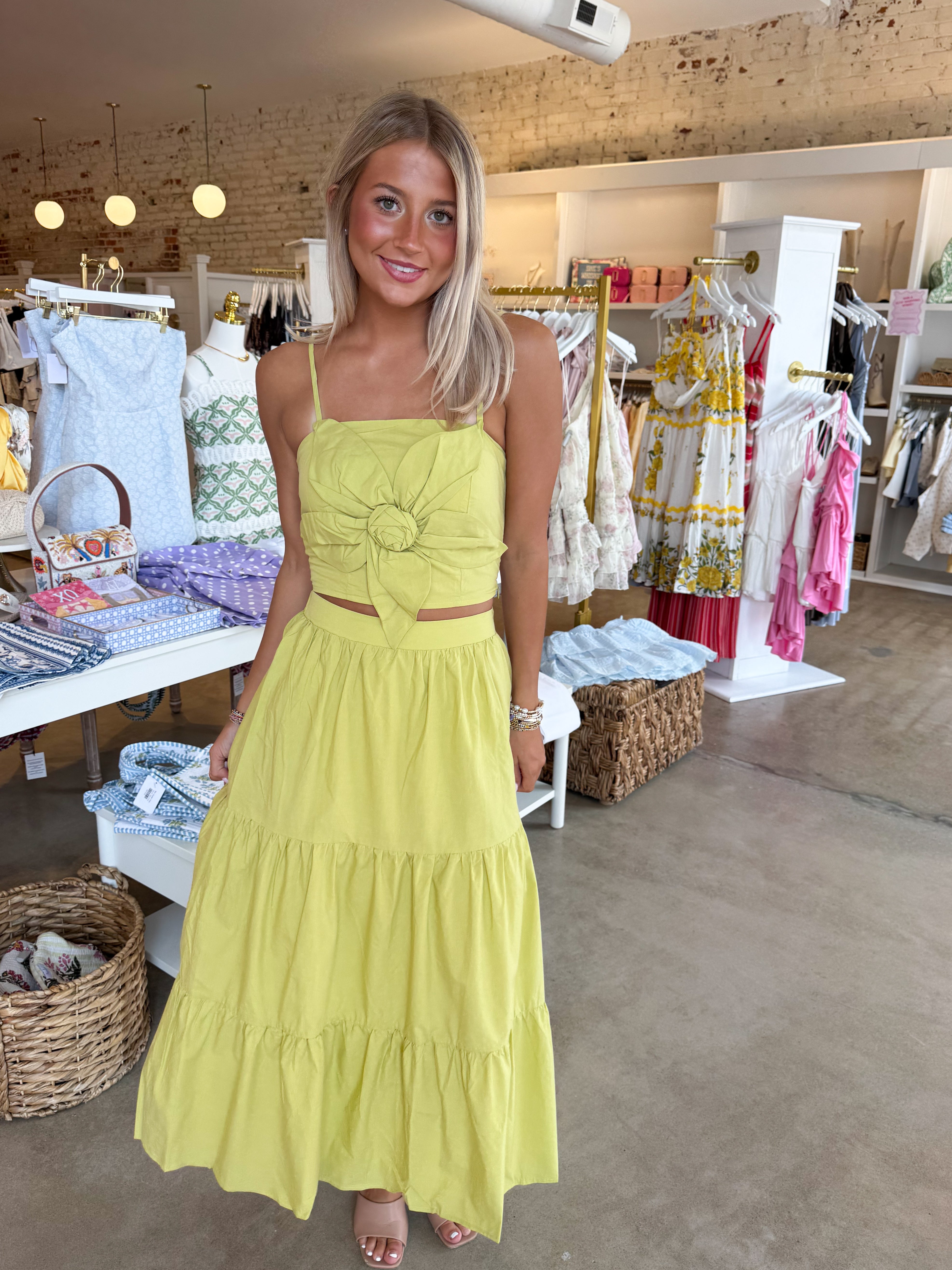 Mitsy Top & Maxi Skirt Set - Lime