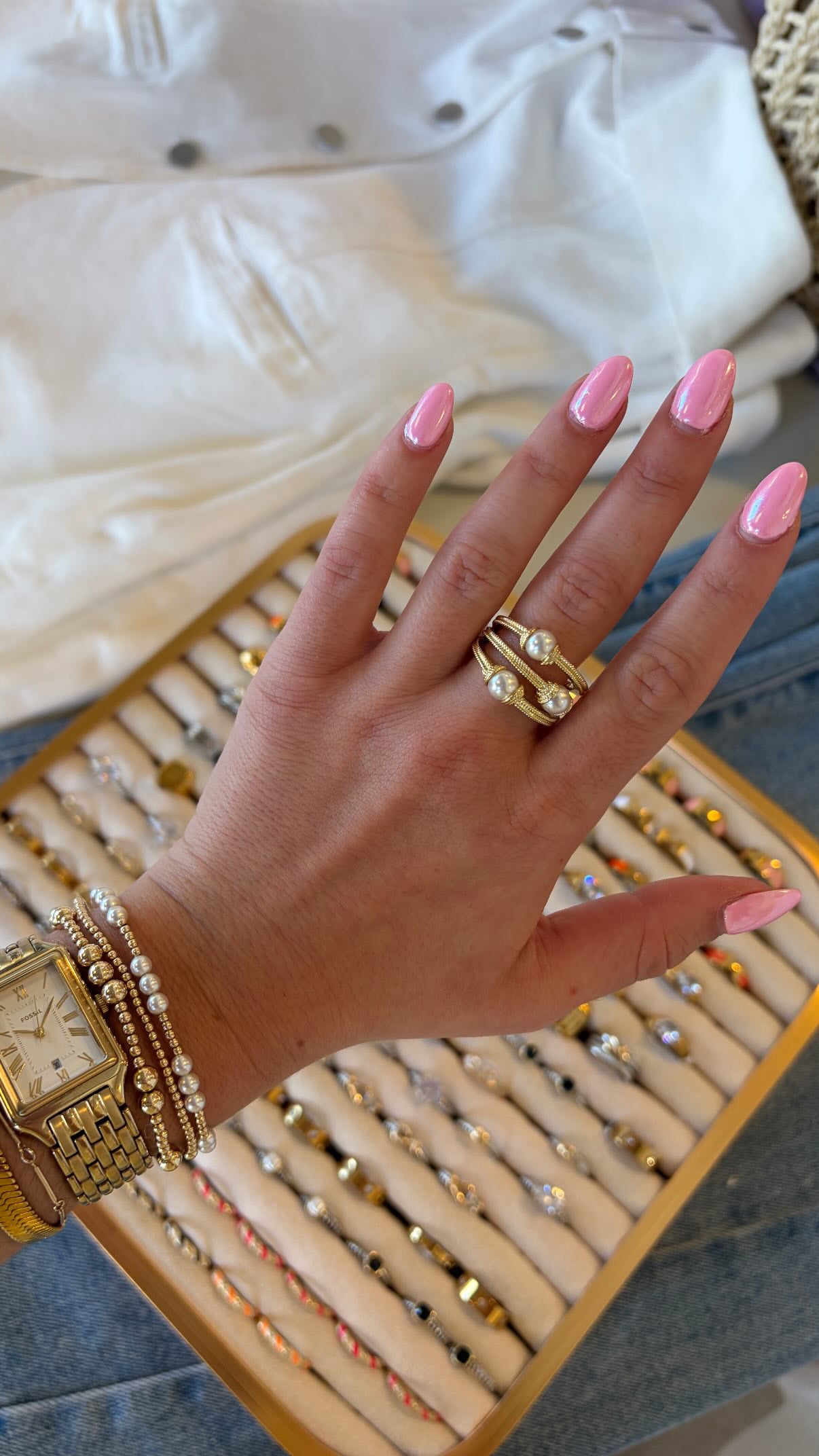 3 Row Pearl Crossover Ring