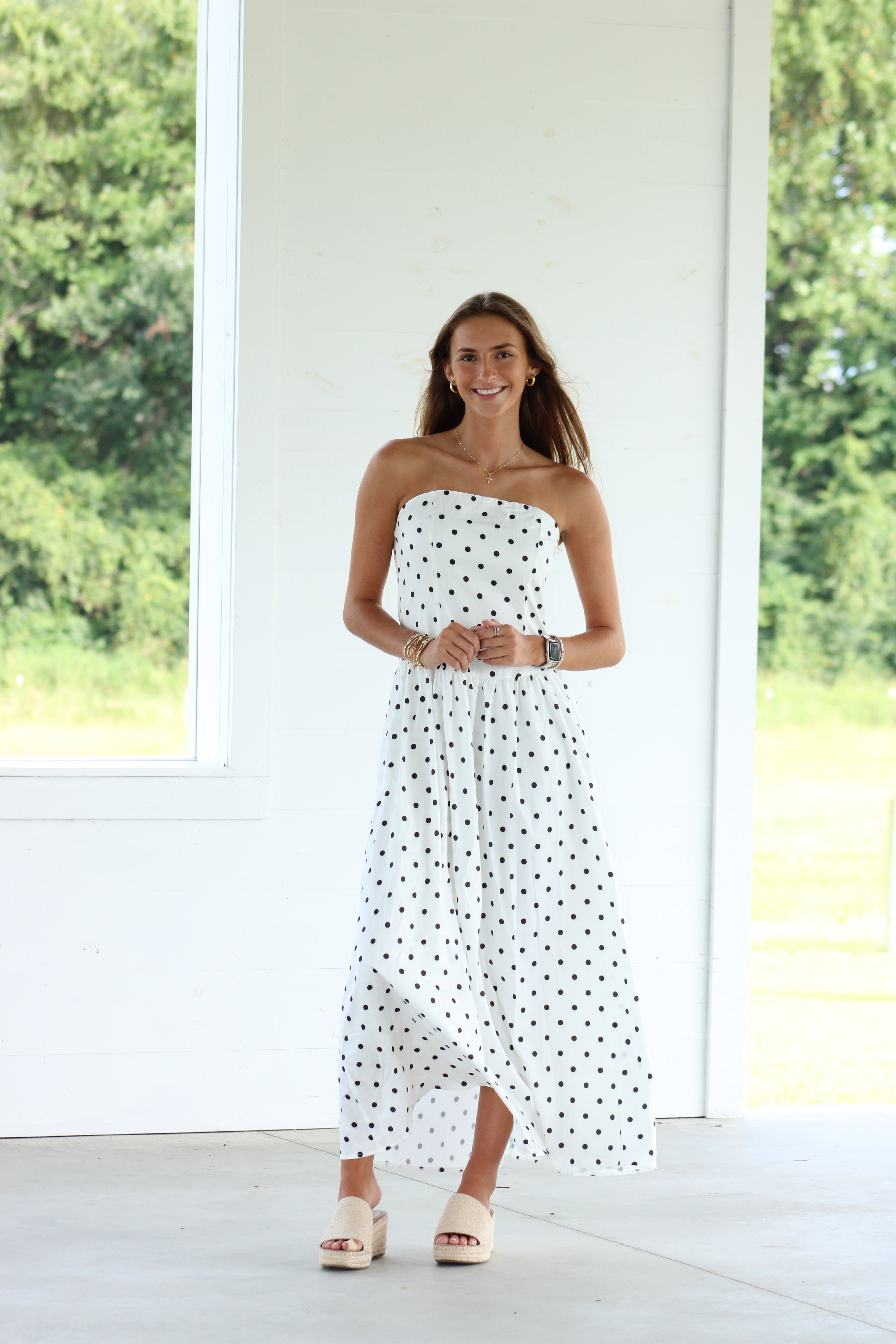 Julia Maxi Dress - Cream & Black Polka Dot