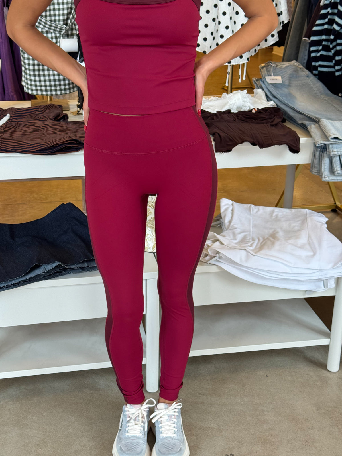 Court Queen Active Top & Leggings Set - Cherry Red Combo