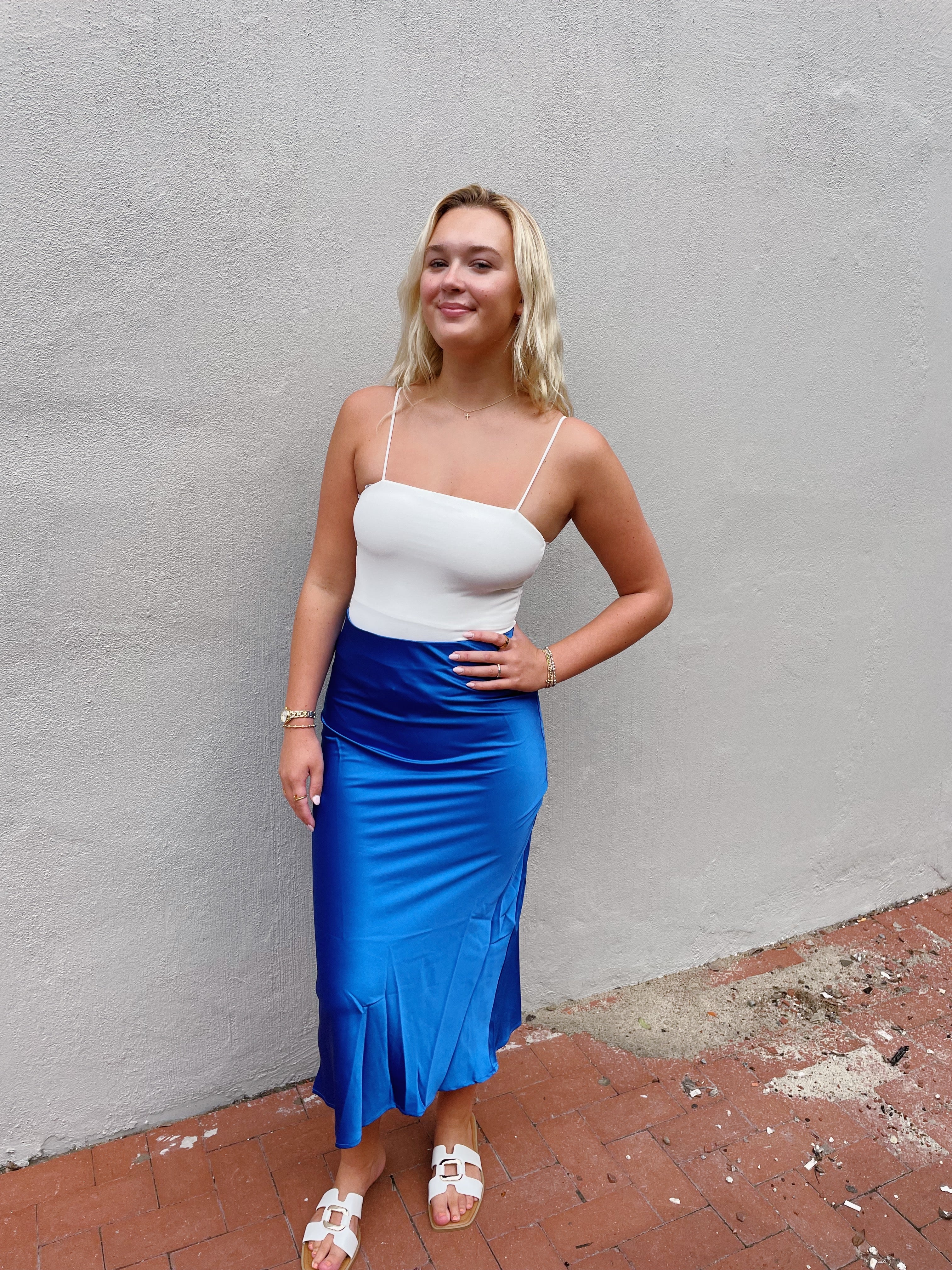 Maddie Midi Satin Skirt - Royal Blue