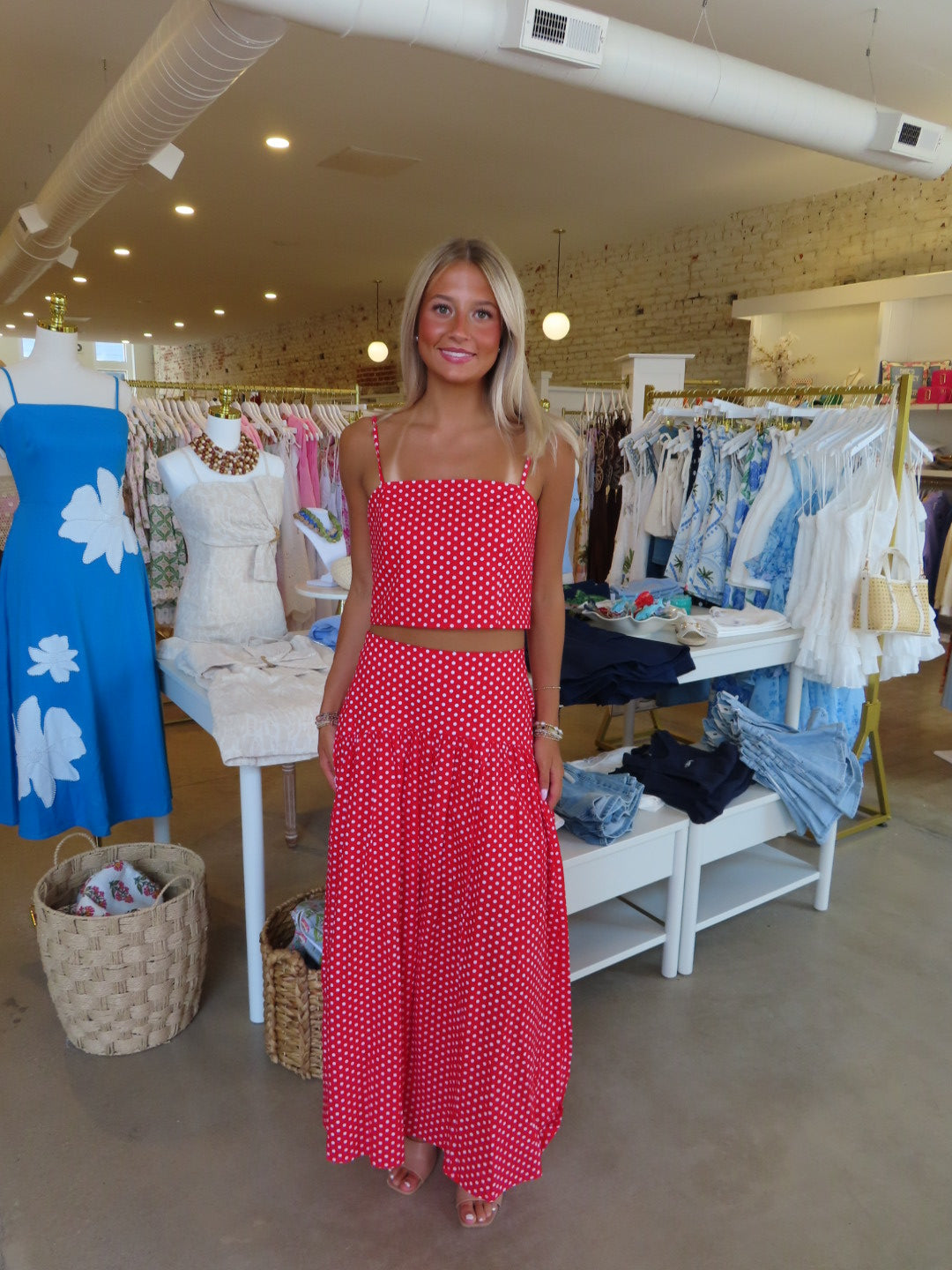 Zoey Top & Midi Skirt Set - Red Polka Dot