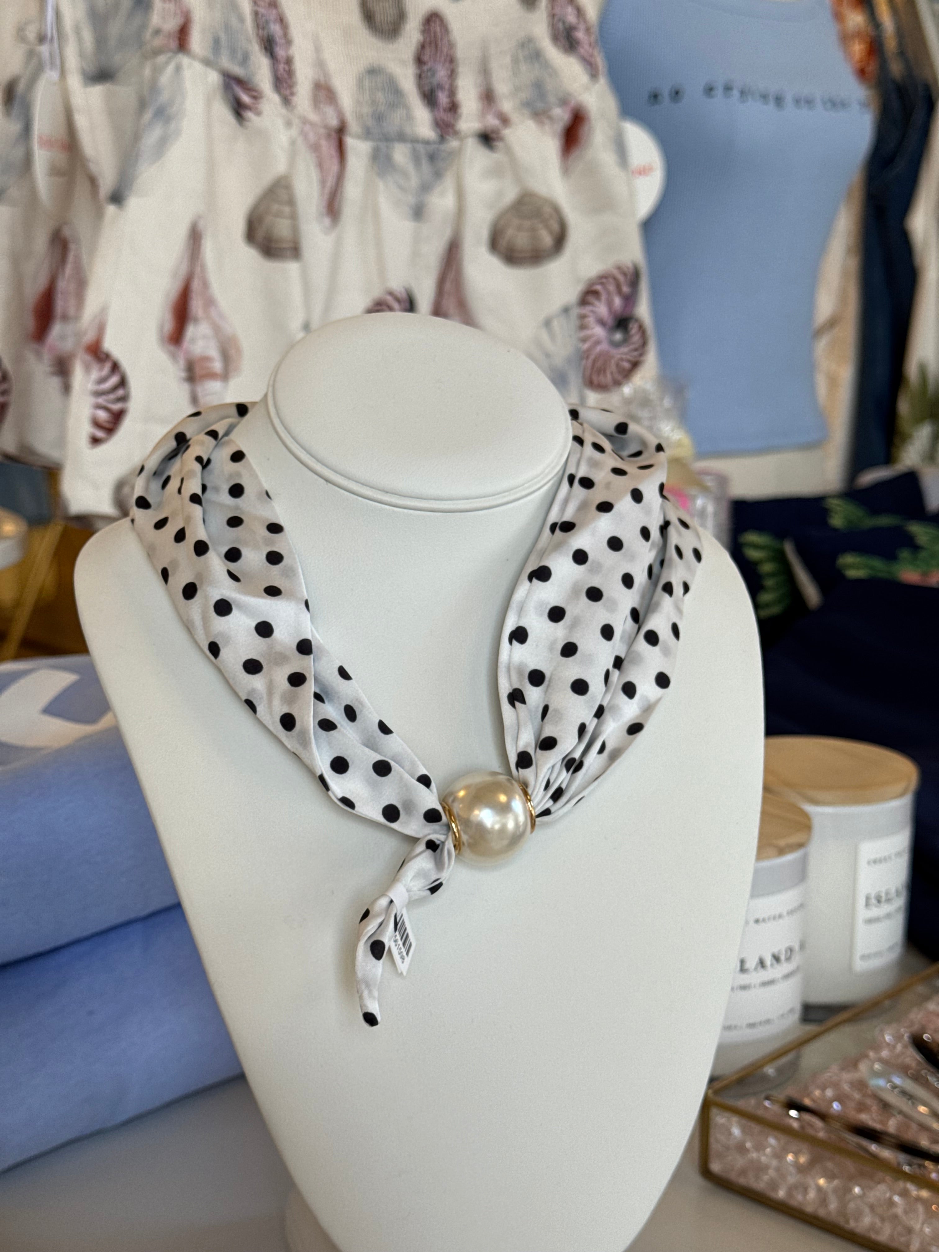 Polka Dot Pearl Scarf Necklace