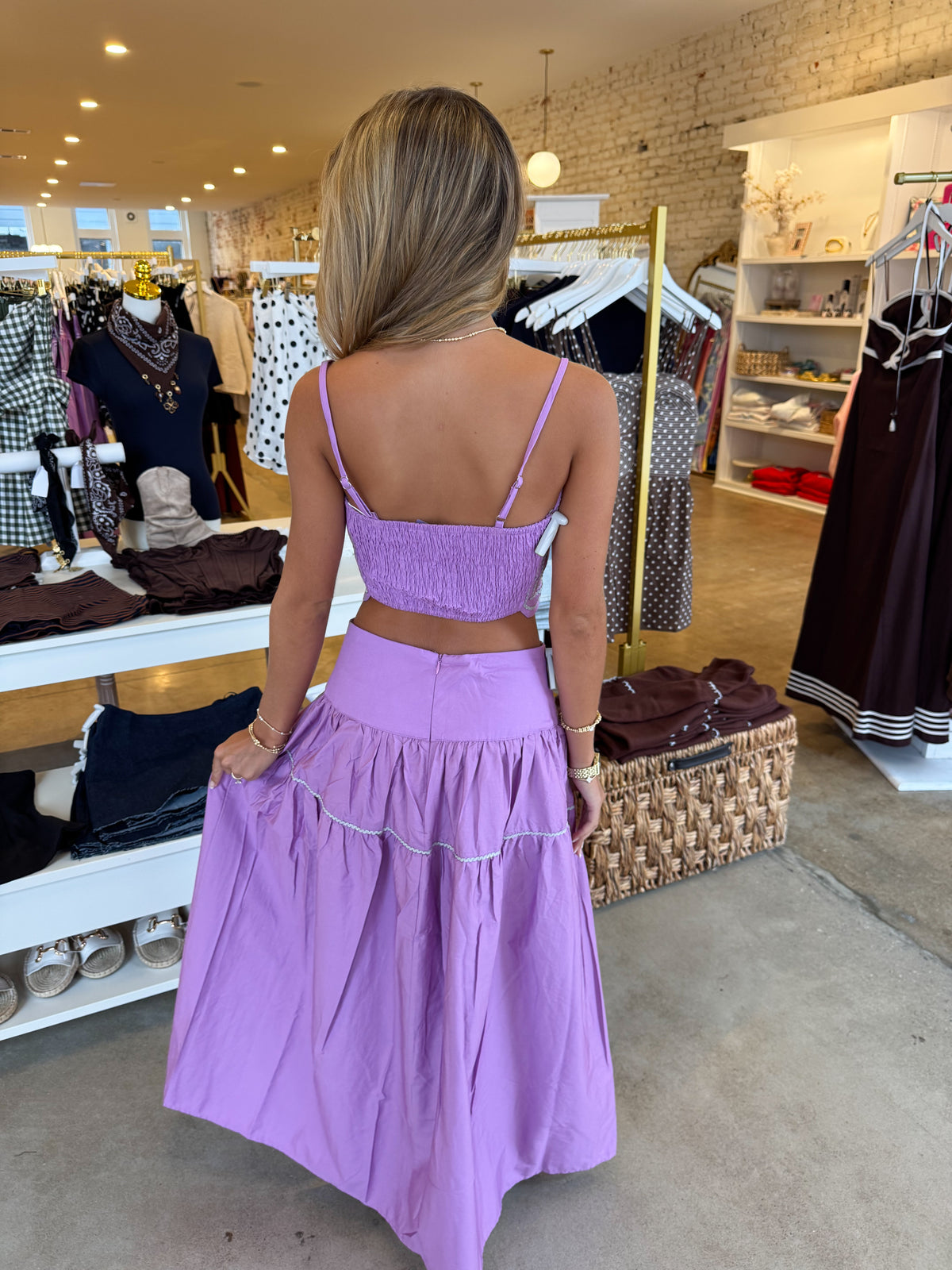 Southern Grace Embroidered Top & Midi Skirt Set - Purple/Silver