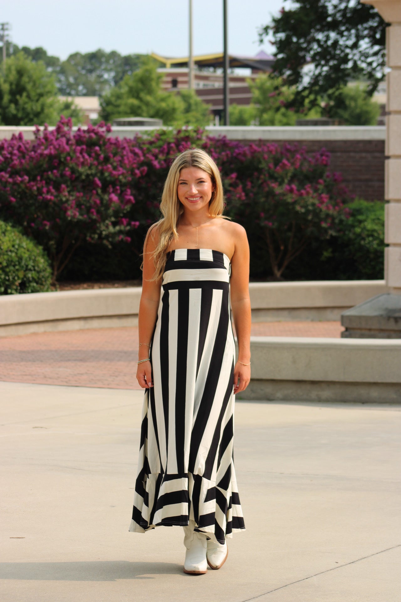 Aiden Maxi Dress - Black/Cream Stripe