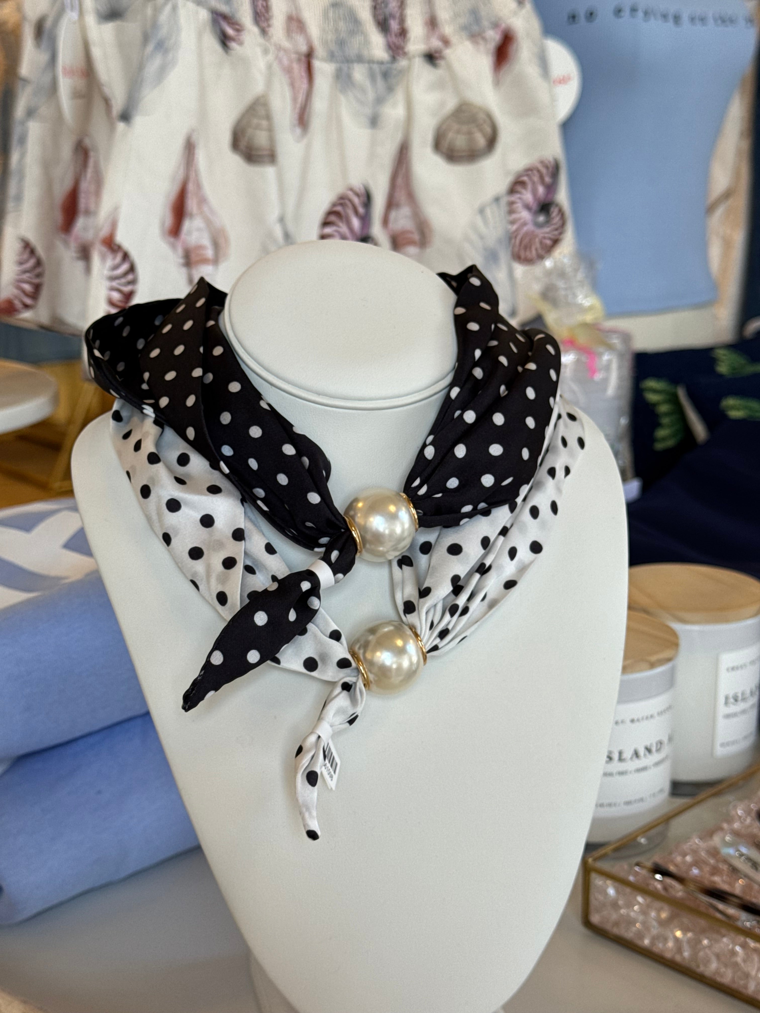 Polka Dot Pearl Scarf Necklace