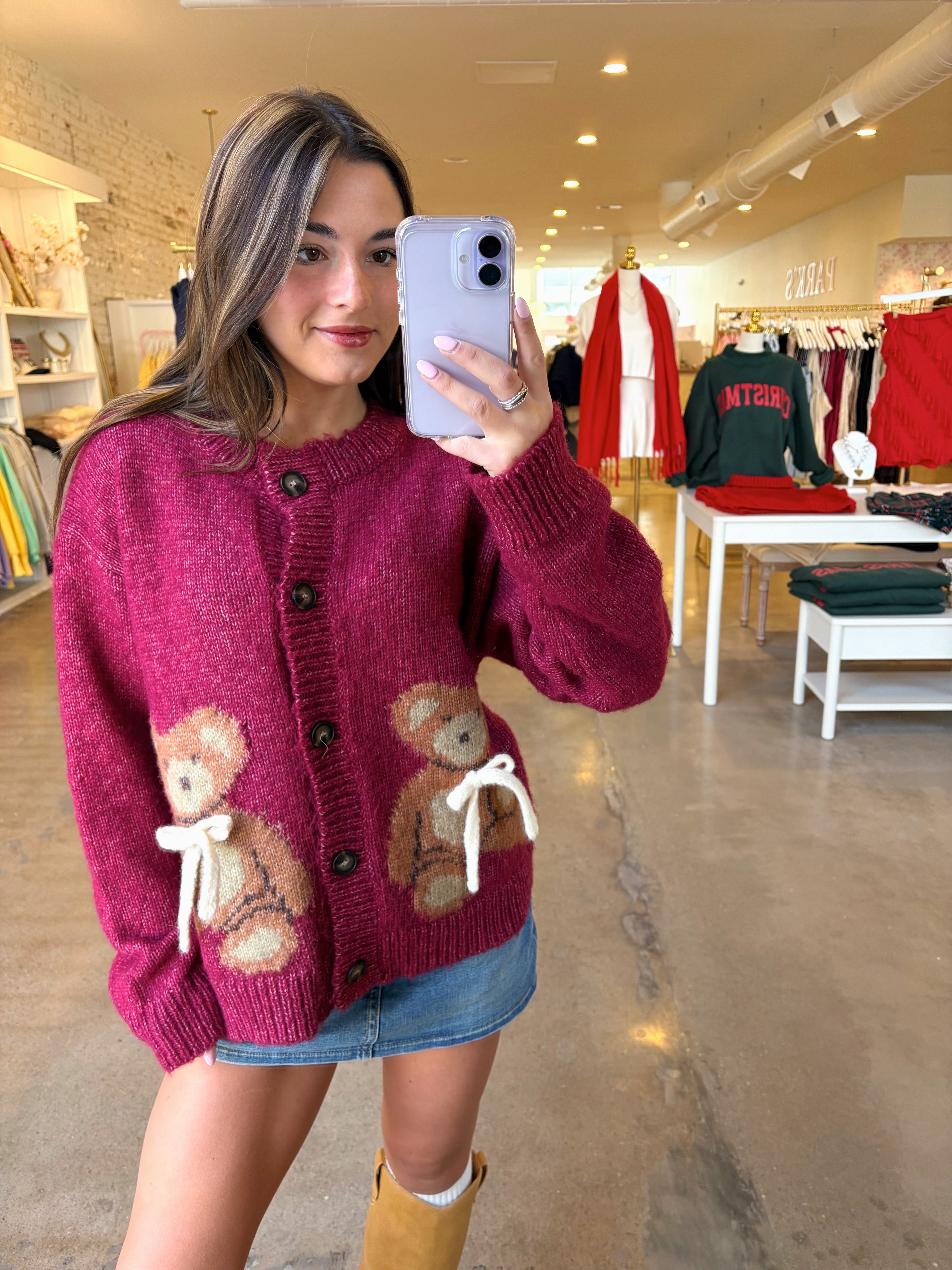 Teddy Bear Cardigan - Burgundy
