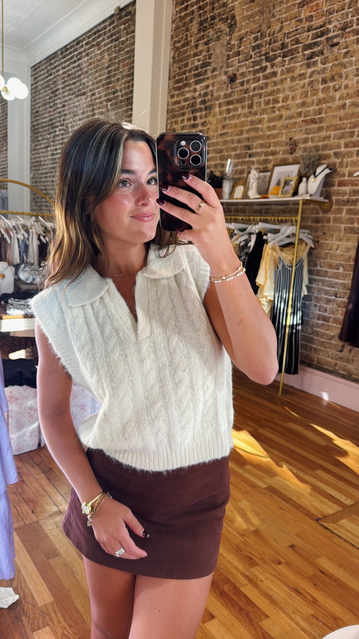 Ciera Fuzzy Collared Vest Top - Ivory