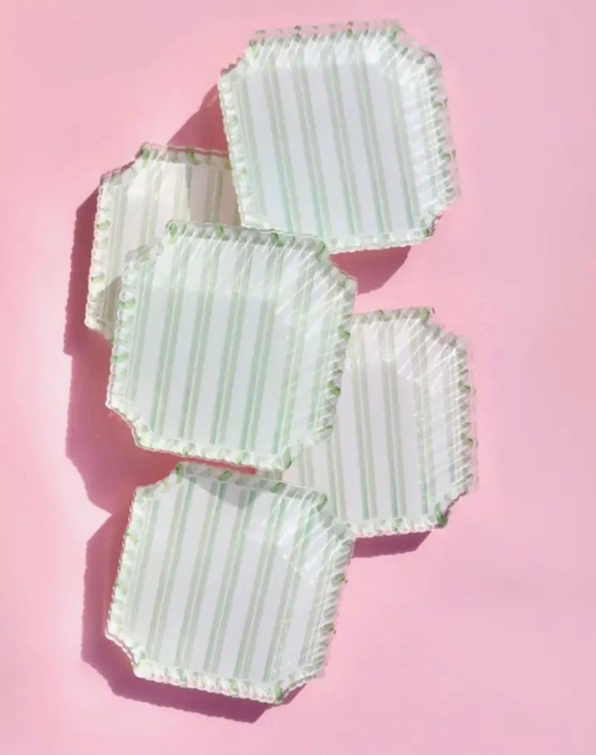 Acrylic Striped Coaster - Green & White (Set of 2)