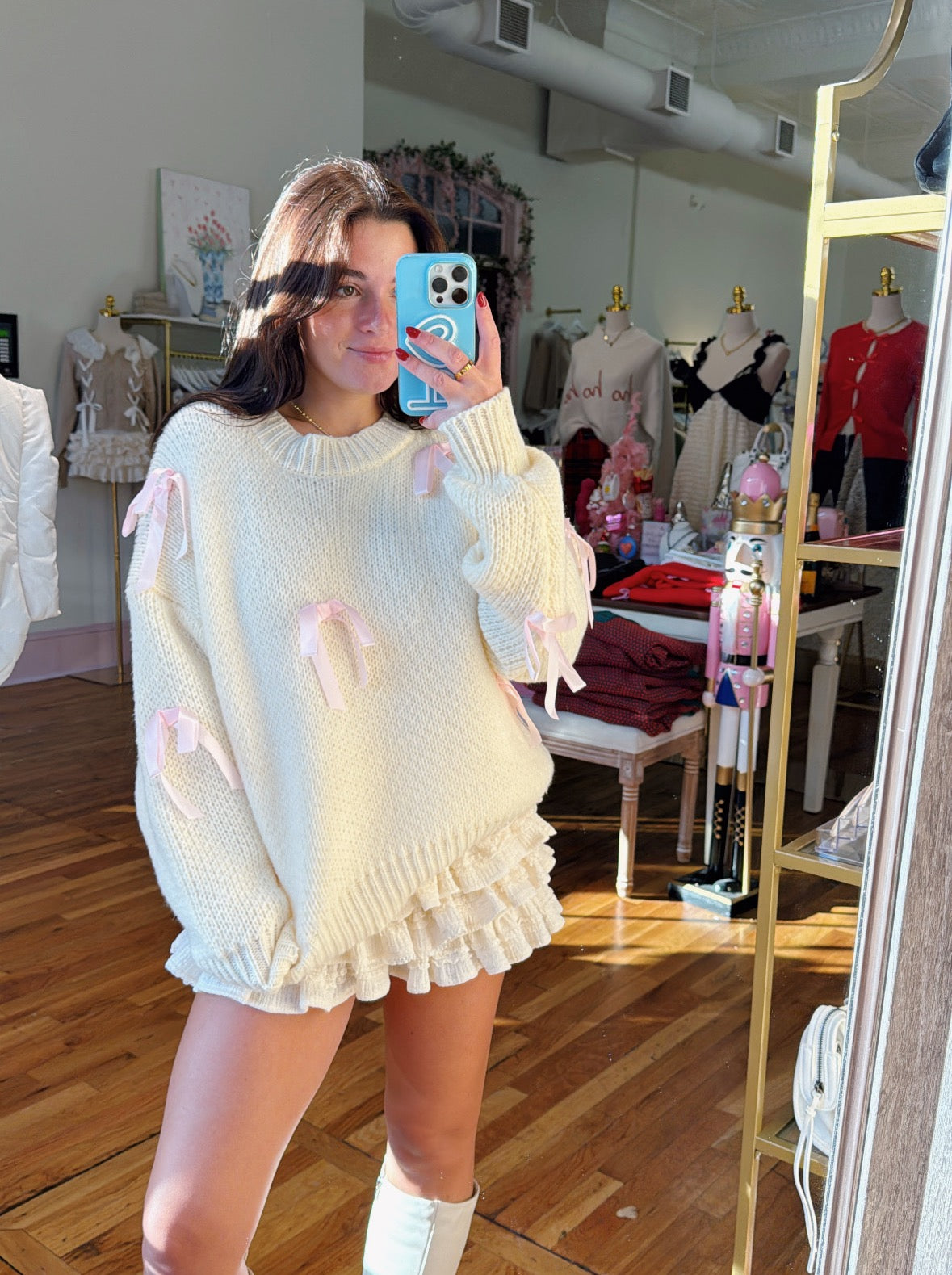 Pretty Little Thing Sweater - Cream & Pink bows