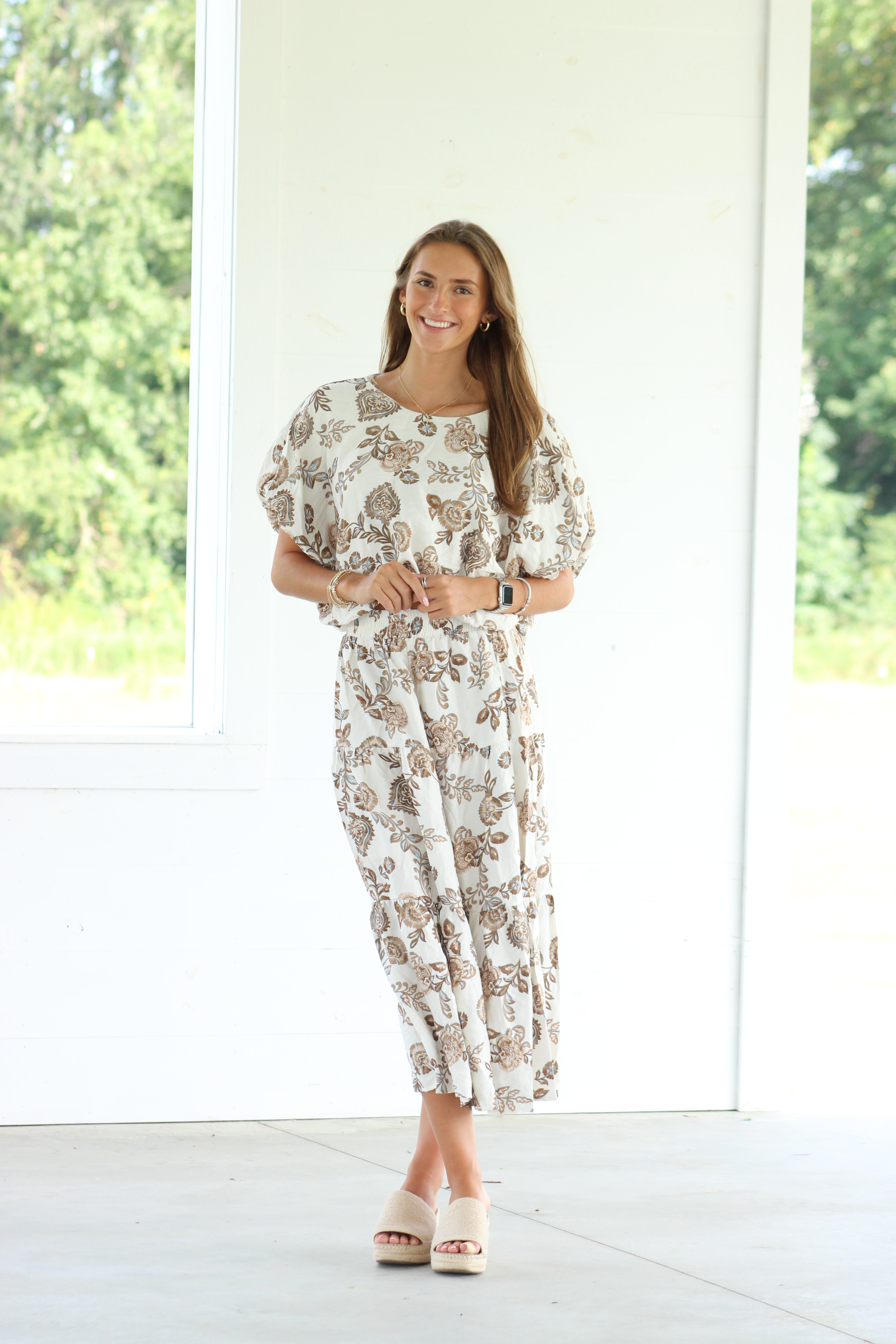 Falling For You Top & Skirt Set - Beige