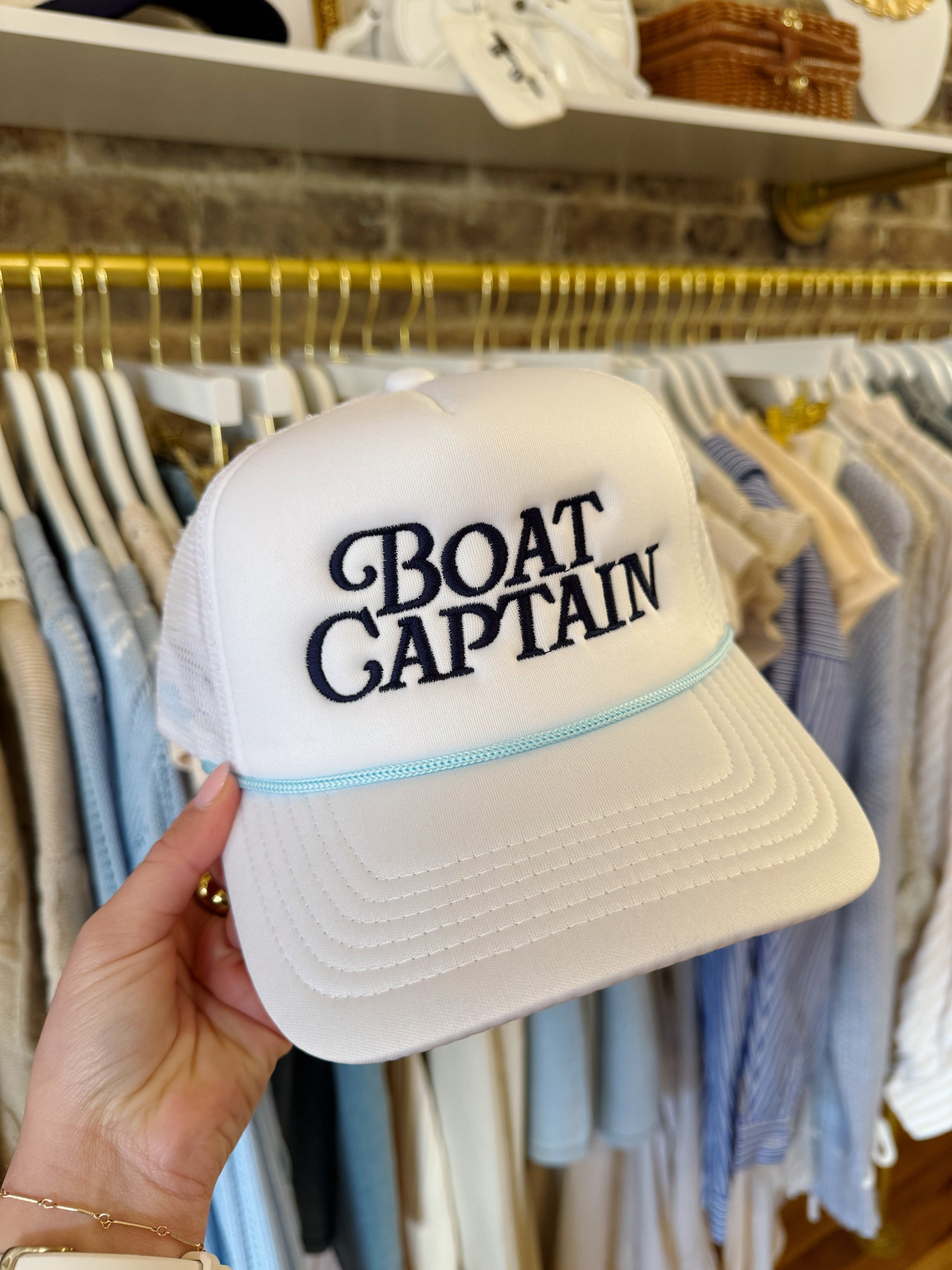 Boat Captain Trucker Hat - White & Blue