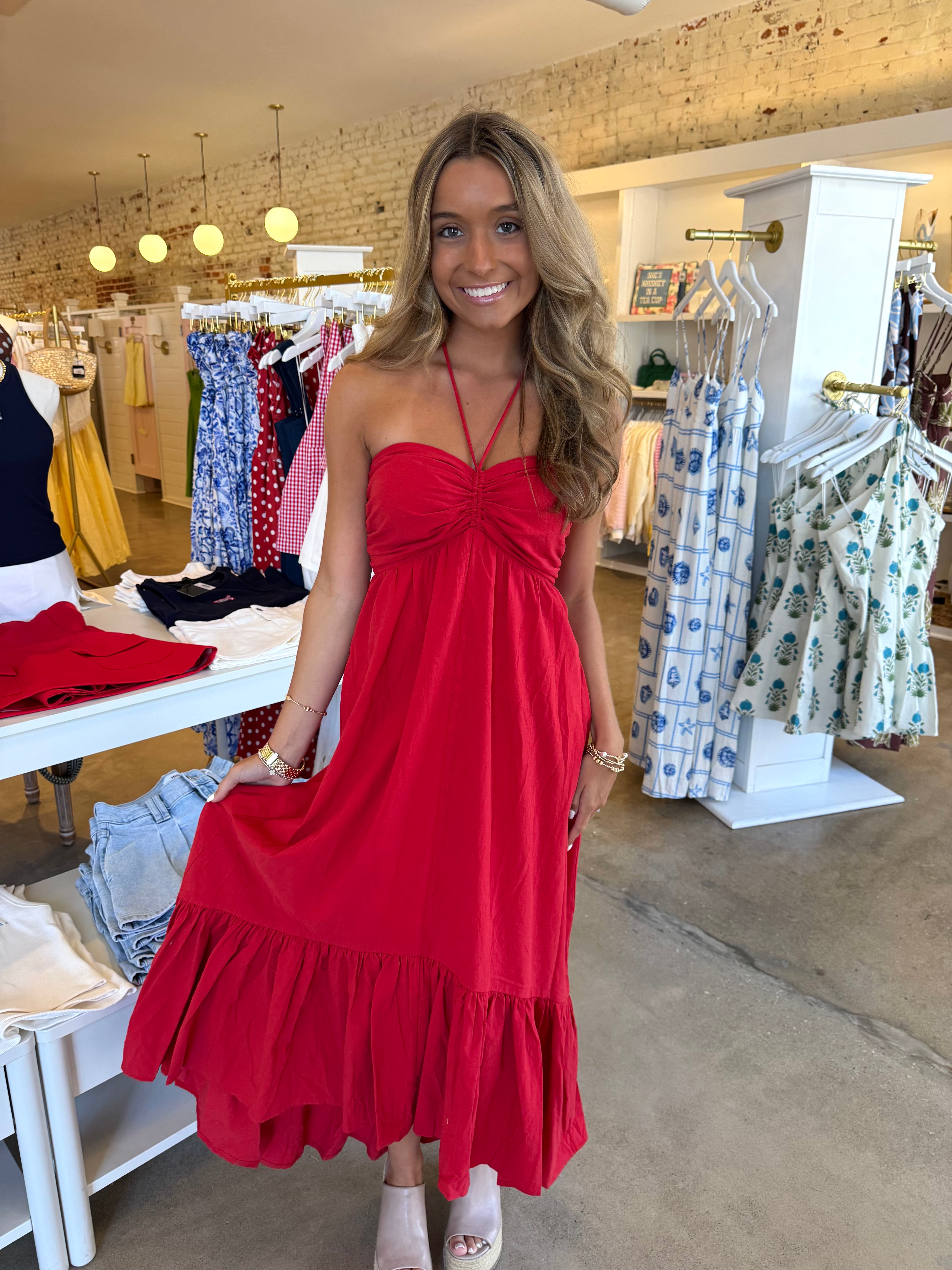 Lucky In Love Midi Dress - Red