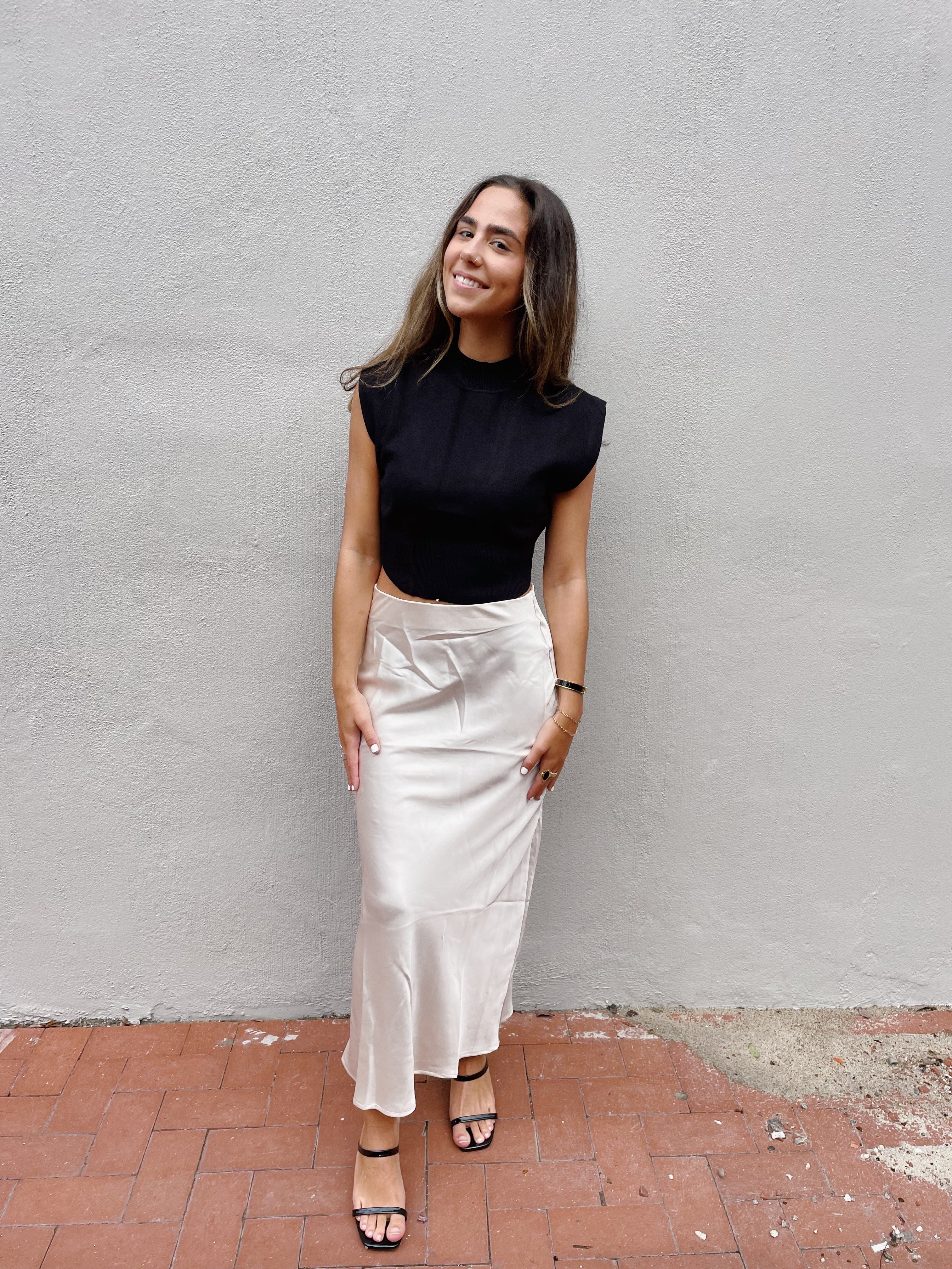 Maddie Midi Satin Skirt - Champagne