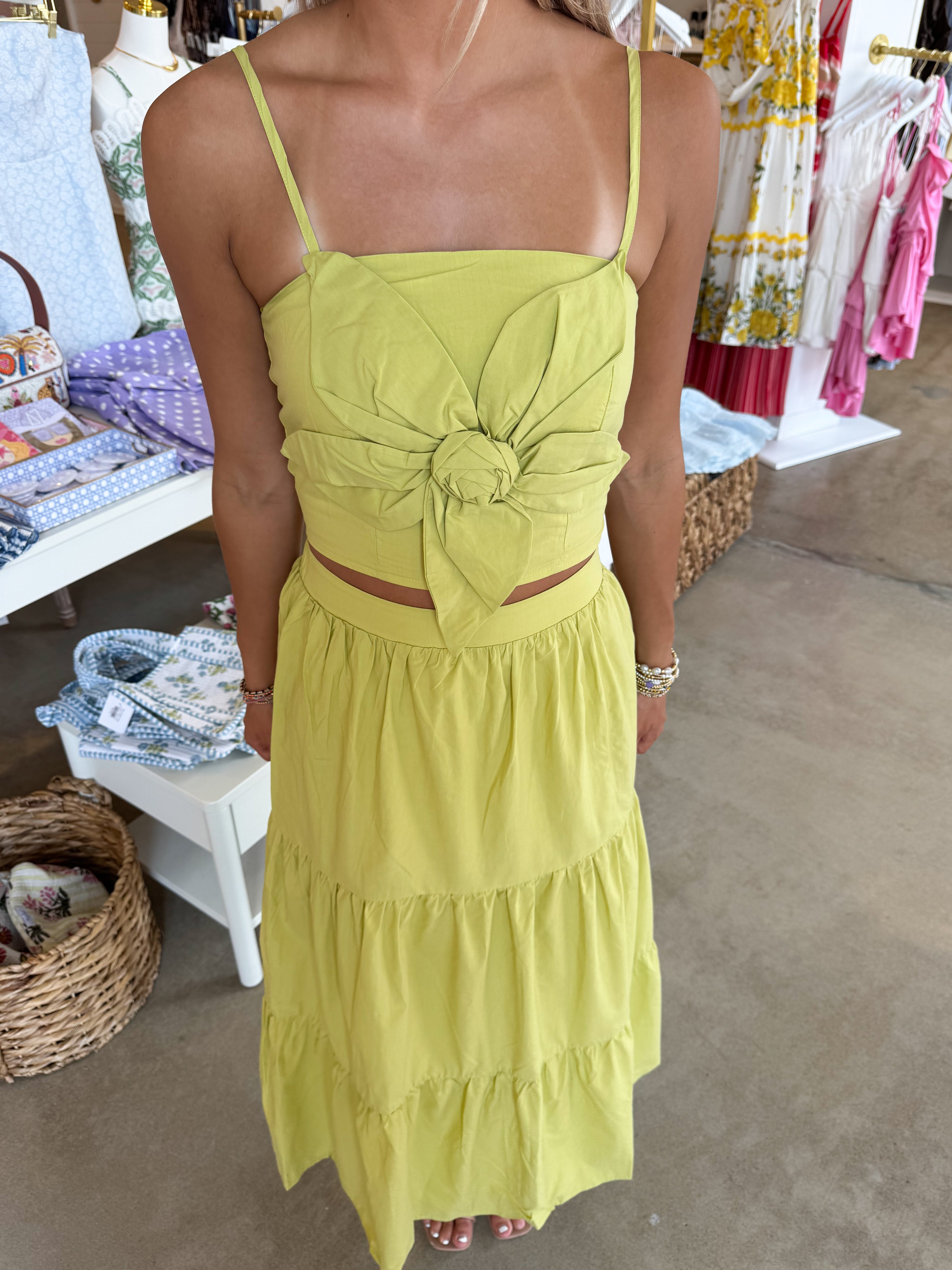 Mitsy Top & Maxi Skirt Set - Lime